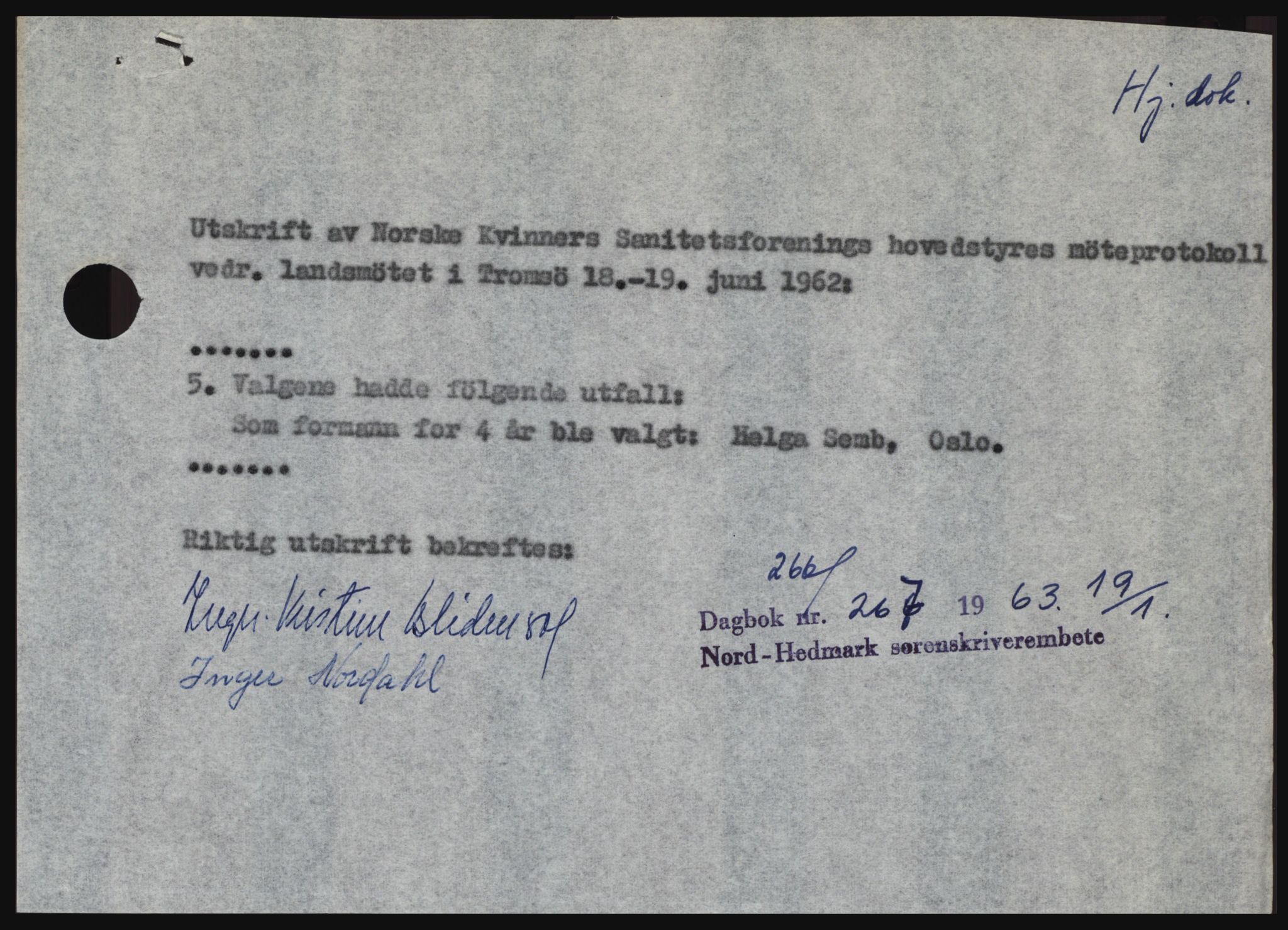 Nord-Hedmark sorenskriveri, SAH/TING-012/H/Hc/L0017: Pantebok nr. 17, 1962-1963, Dagboknr: 267/1963