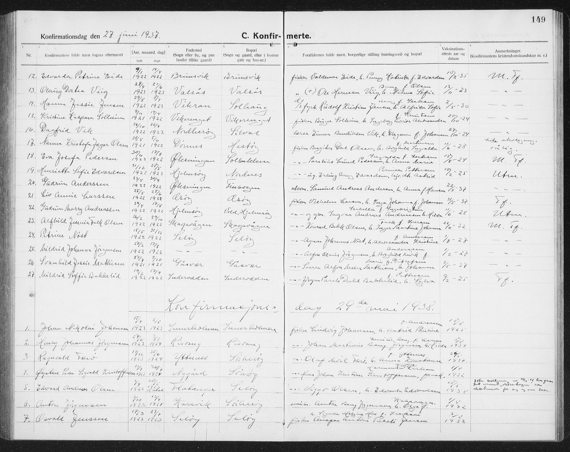 Ministerialprotokoller, klokkerbøker og fødselsregistre - Nordland, AV/SAT-A-1459/834/L0517: Klokkerbok nr. 834C07, 1919-1939, s. 149