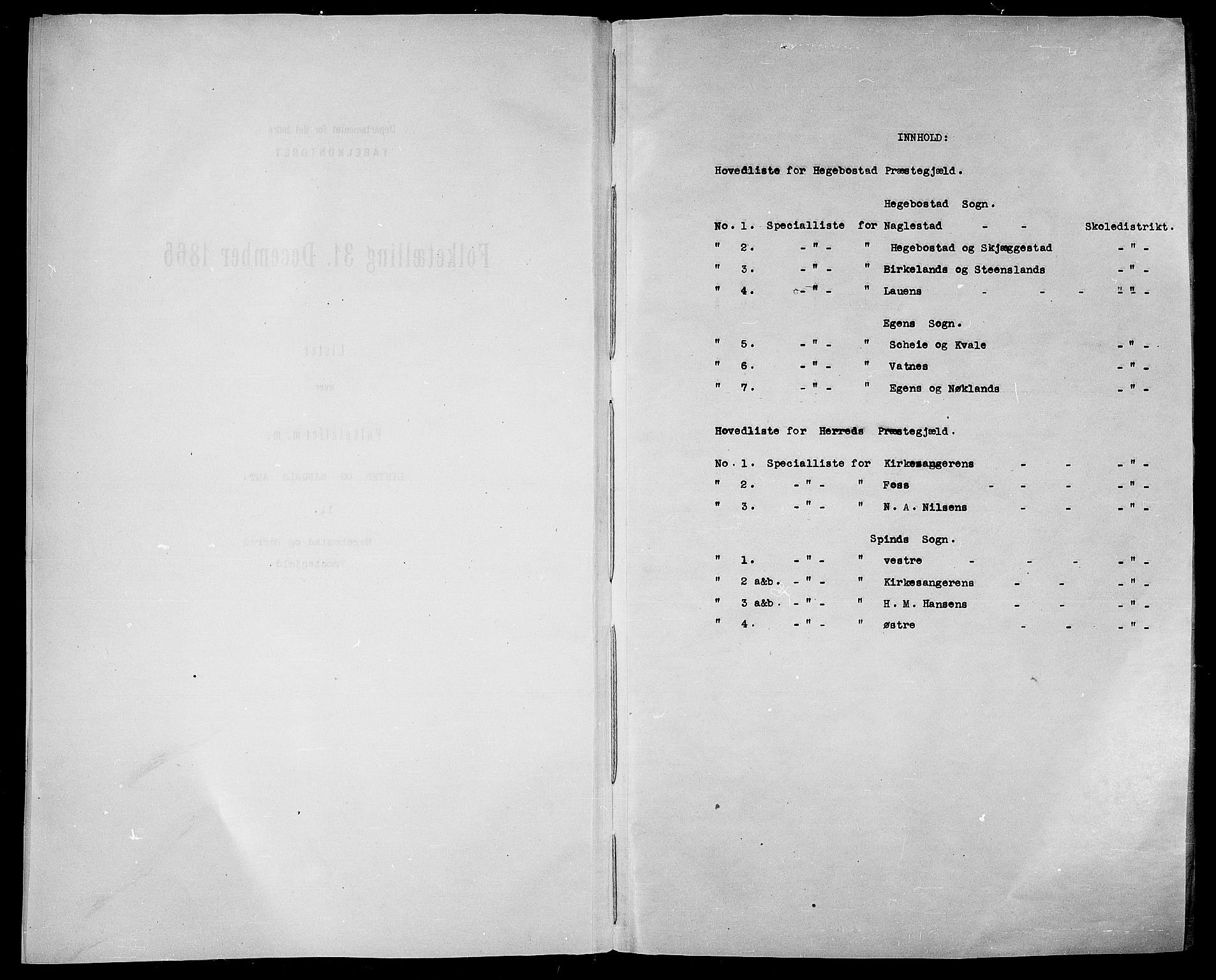 RA, Folketelling 1865 for 1034P Hægebostad prestegjeld, 1865, s. 4