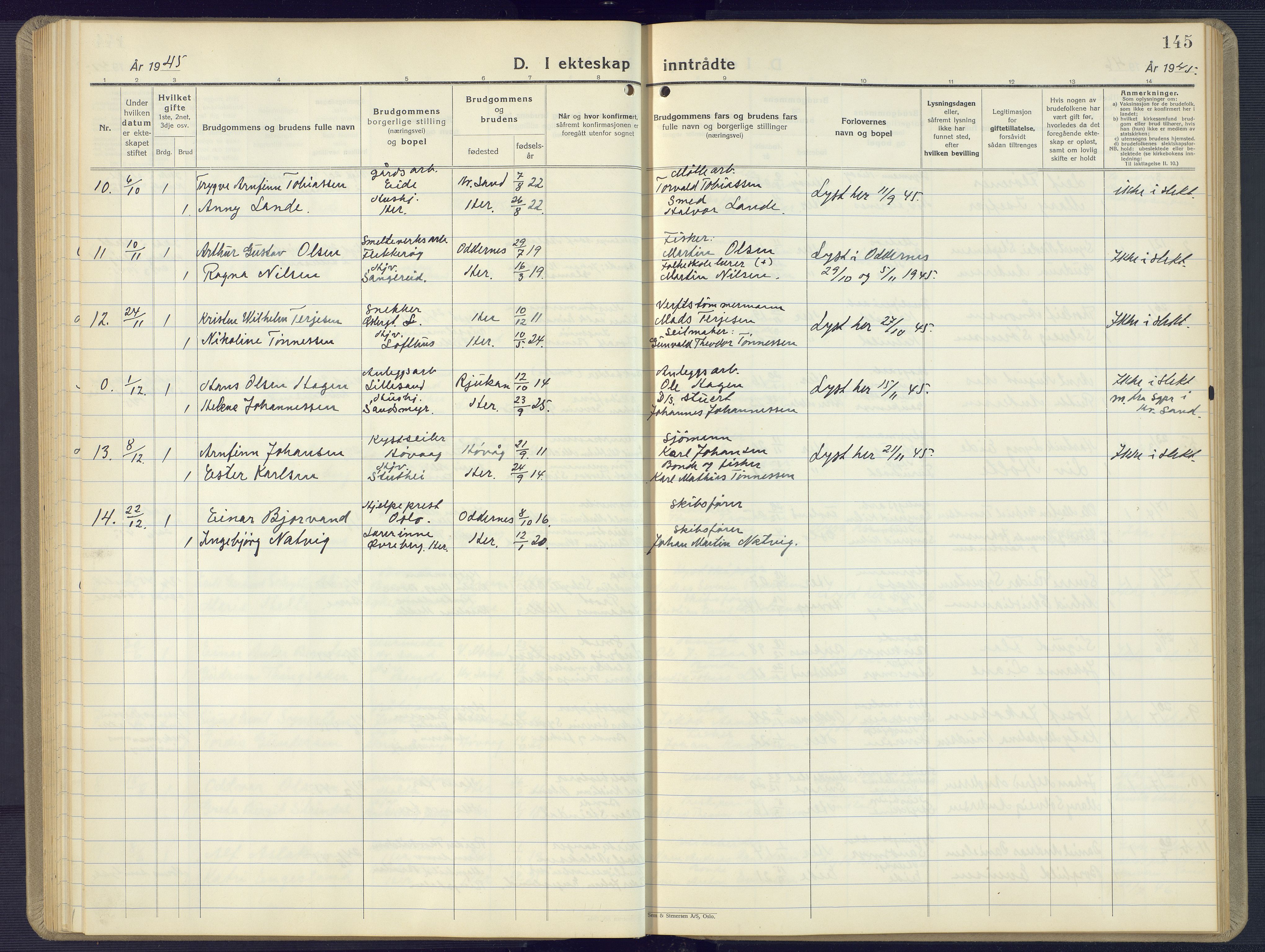 Vestre Moland sokneprestkontor, AV/SAK-1111-0046/F/Fb/Fbb/L0008: Klokkerbok nr. B 8, 1930-1966, s. 145