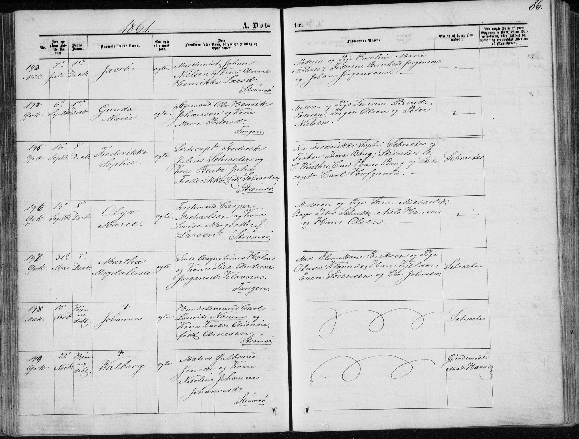 Strømsø kirkebøker, AV/SAKO-A-246/F/Fa/L0015: Ministerialbok nr. I 15, 1859-1868, s. 86
