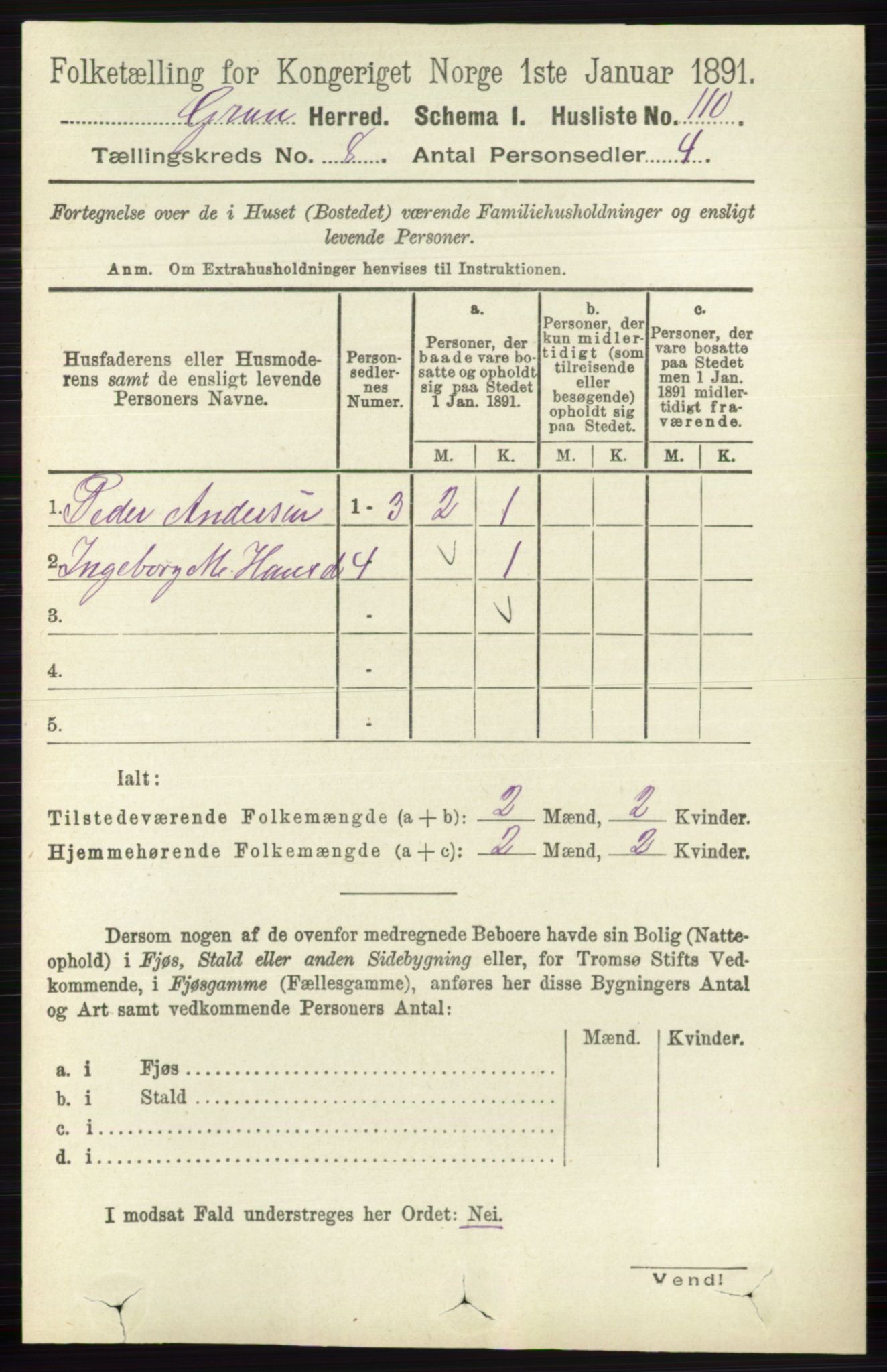 RA, Folketelling 1891 for 0534 Gran herred, 1891, s. 3340