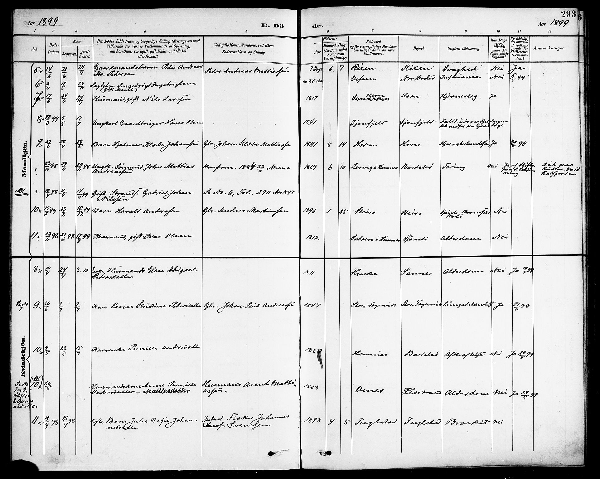 Ministerialprotokoller, klokkerbøker og fødselsregistre - Nordland, SAT/A-1459/838/L0559: Klokkerbok nr. 838C06, 1893-1910, s. 293