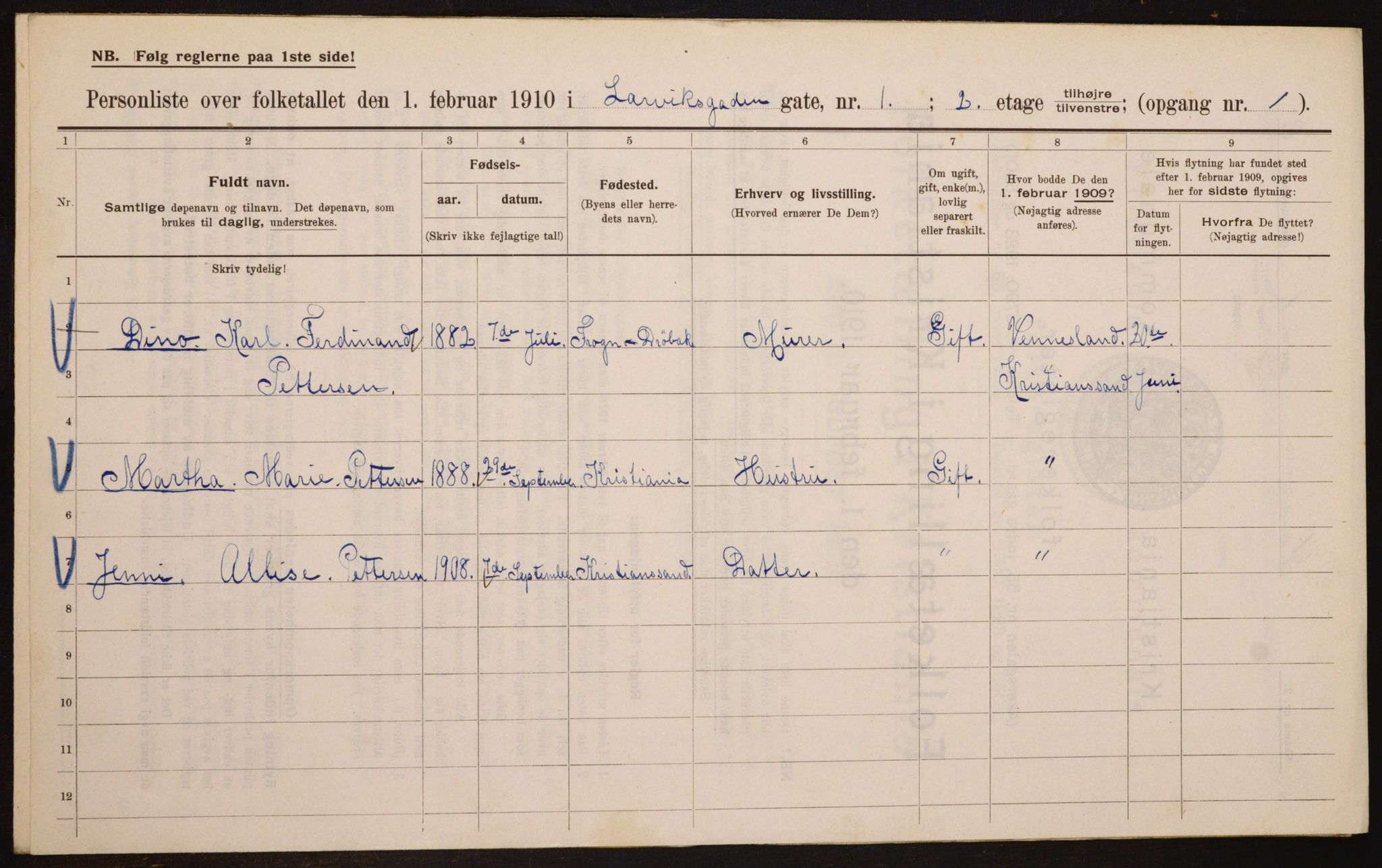 OBA, Kommunal folketelling 1.2.1910 for Kristiania, 1910, s. 55020