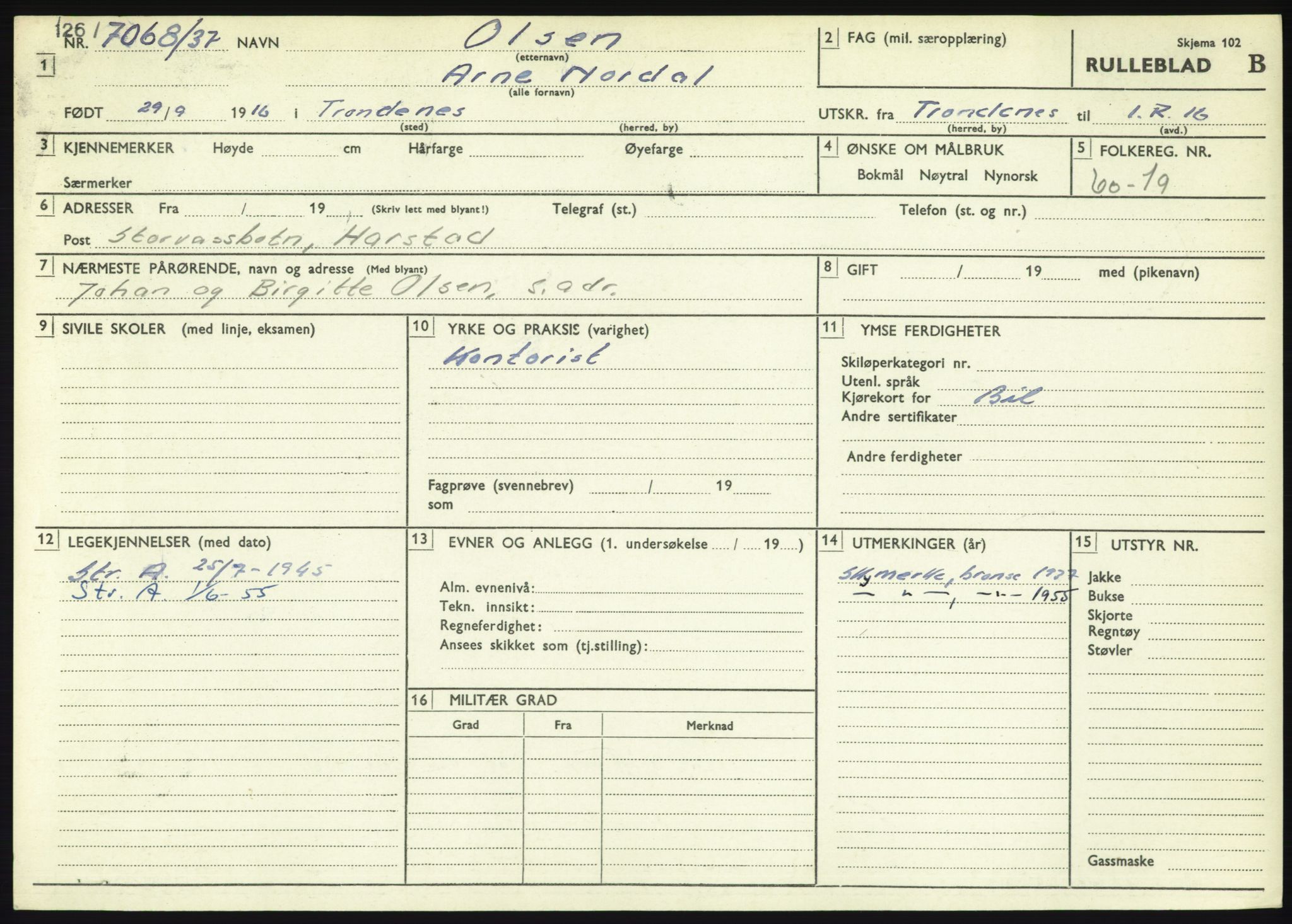 Forsvaret, Troms infanteriregiment nr. 16, AV/RA-RAFA-3146/P/Pa/L0021: Rulleblad for regimentets menige mannskaper, årsklasse 1937, 1937, s. 223