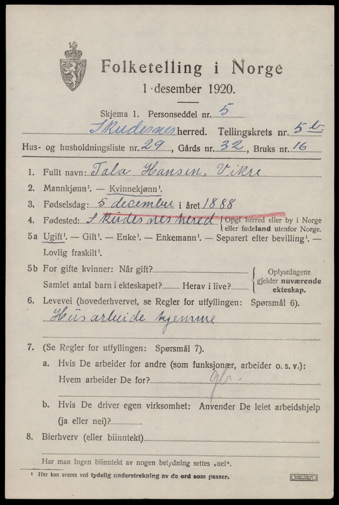 SAST, Folketelling 1920 for 1150 Skudenes herred, 1920, s. 4814