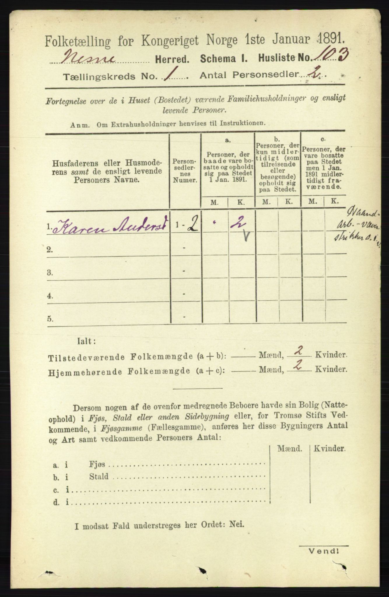 RA, Folketelling 1891 for 1828 Nesna herred, 1891, s. 121