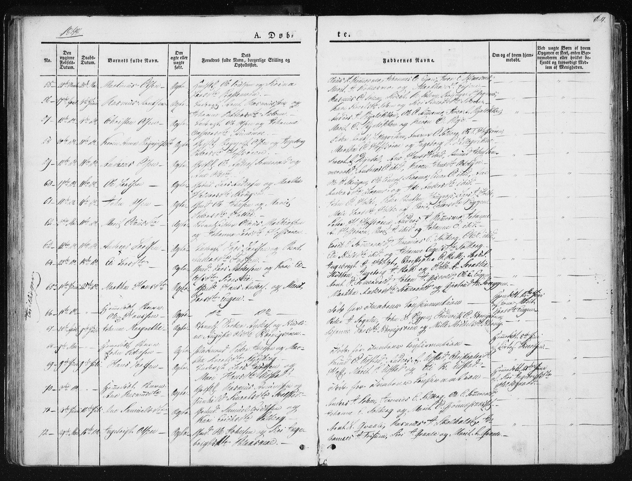 Ministerialprotokoller, klokkerbøker og fødselsregistre - Sør-Trøndelag, SAT/A-1456/668/L0805: Ministerialbok nr. 668A05, 1840-1853, s. 64