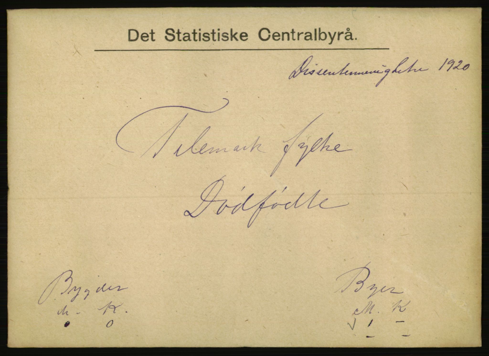 Statistisk sentralbyrå, Sosiodemografiske emner, Befolkning, AV/RA-S-2228/E/L0018: Fødte, gifte, døde dissentere., 1920, s. 3659