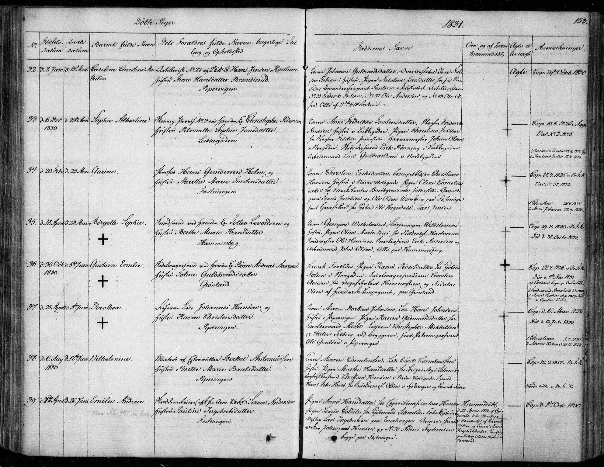 Garnisonsmenigheten Kirkebøker, SAO/A-10846/F/Fa/L0006: Ministerialbok nr. 6, 1828-1841, s. 153