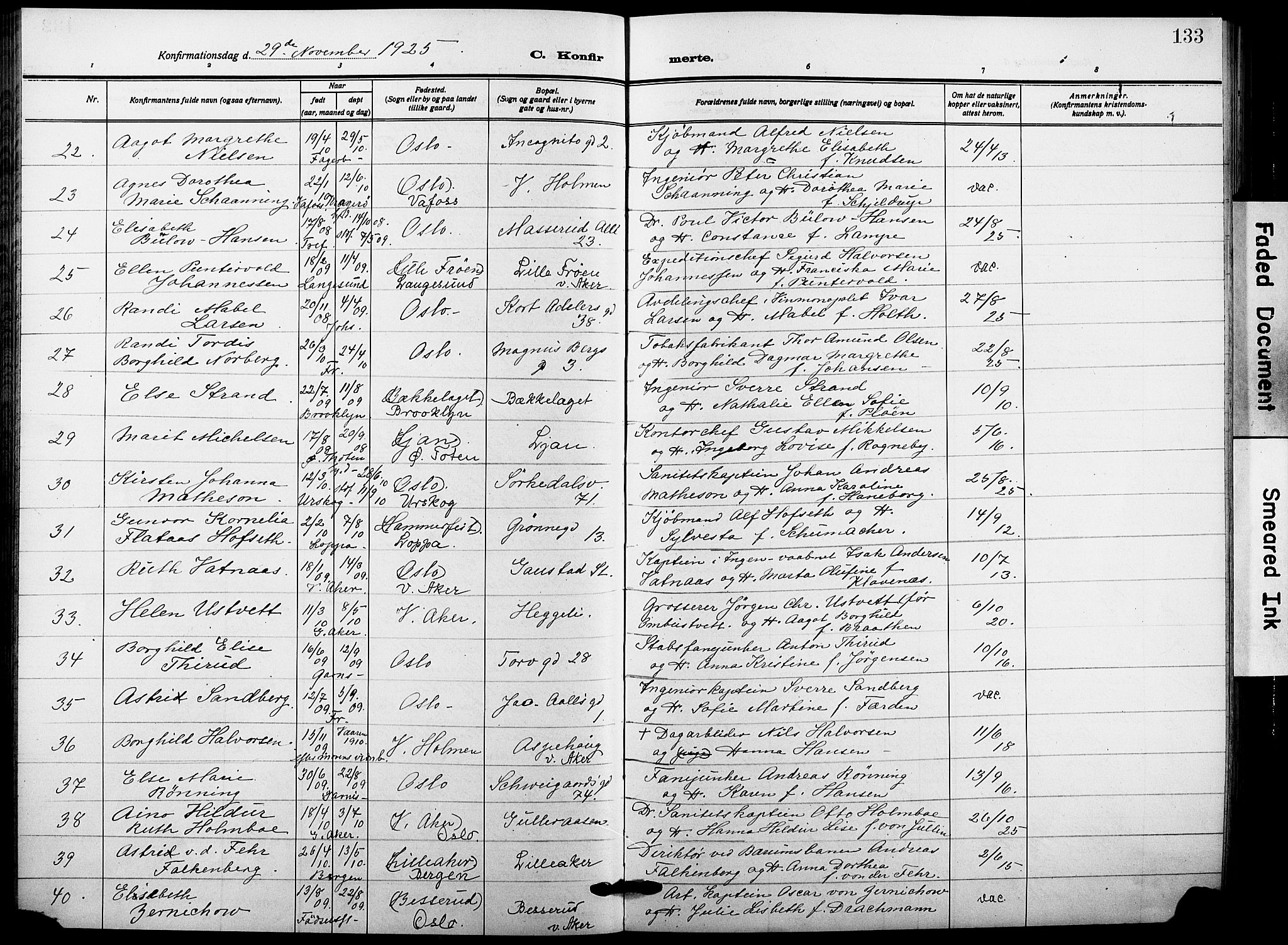 Garnisonsmenigheten Kirkebøker, AV/SAO-A-10846/F/Fa/L0016: Ministerialbok nr. 16, 1922-1930, s. 133