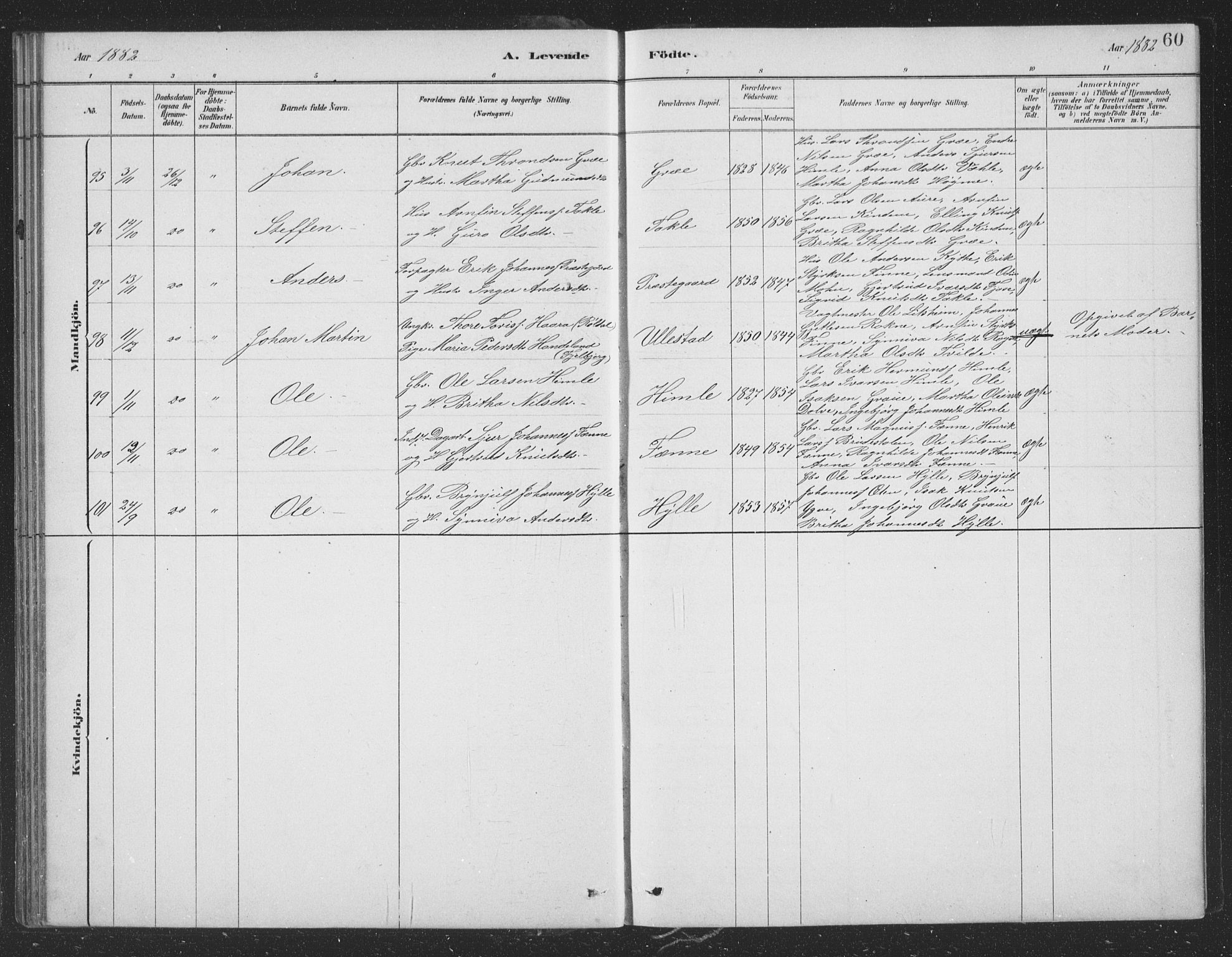 Voss sokneprestembete, AV/SAB-A-79001/H/Hab: Klokkerbok nr. B 3, 1879-1894, s. 60