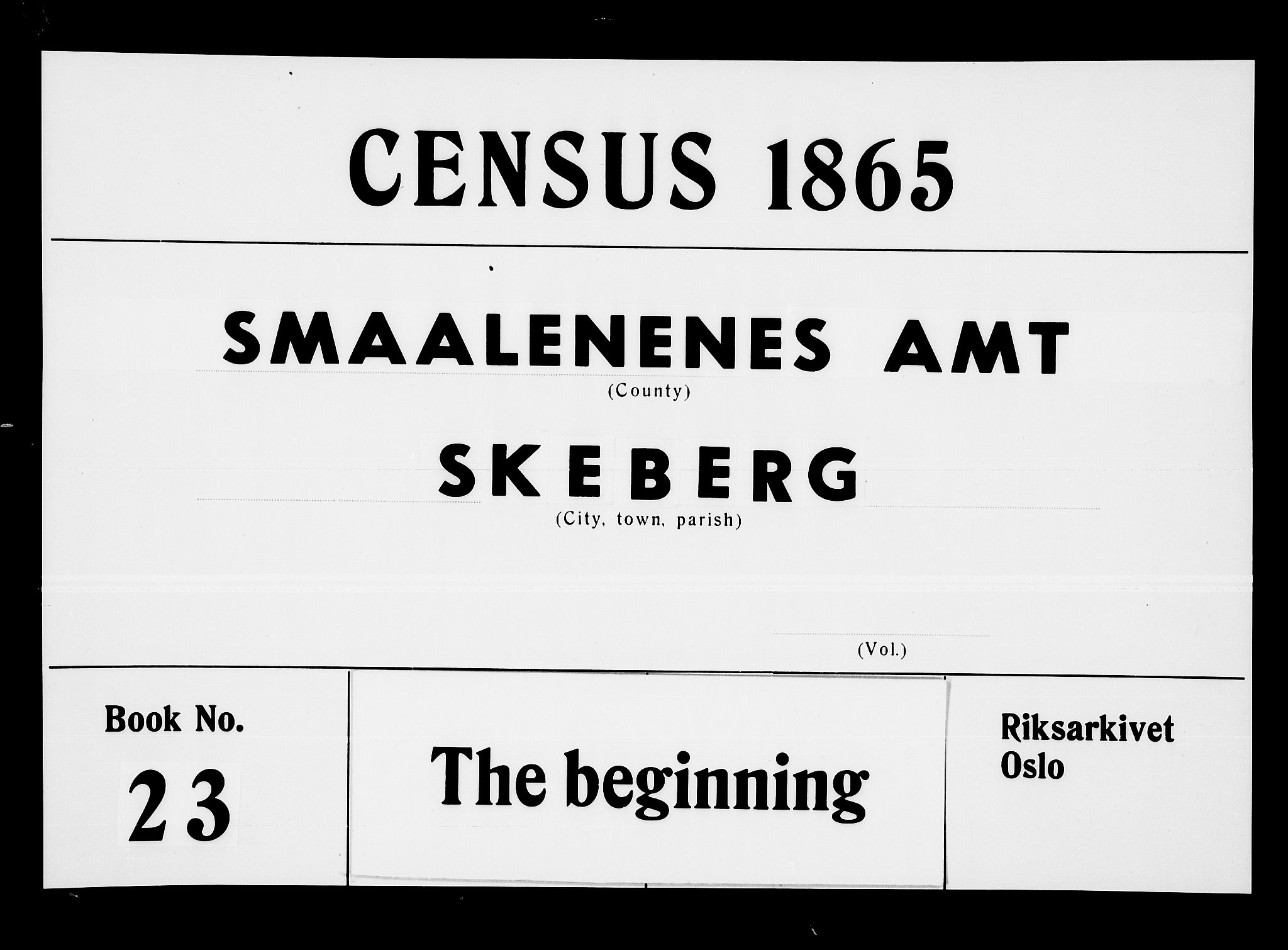 RA, Folketelling 1865 for 0115P Skjeberg prestegjeld, 1865, s. 1