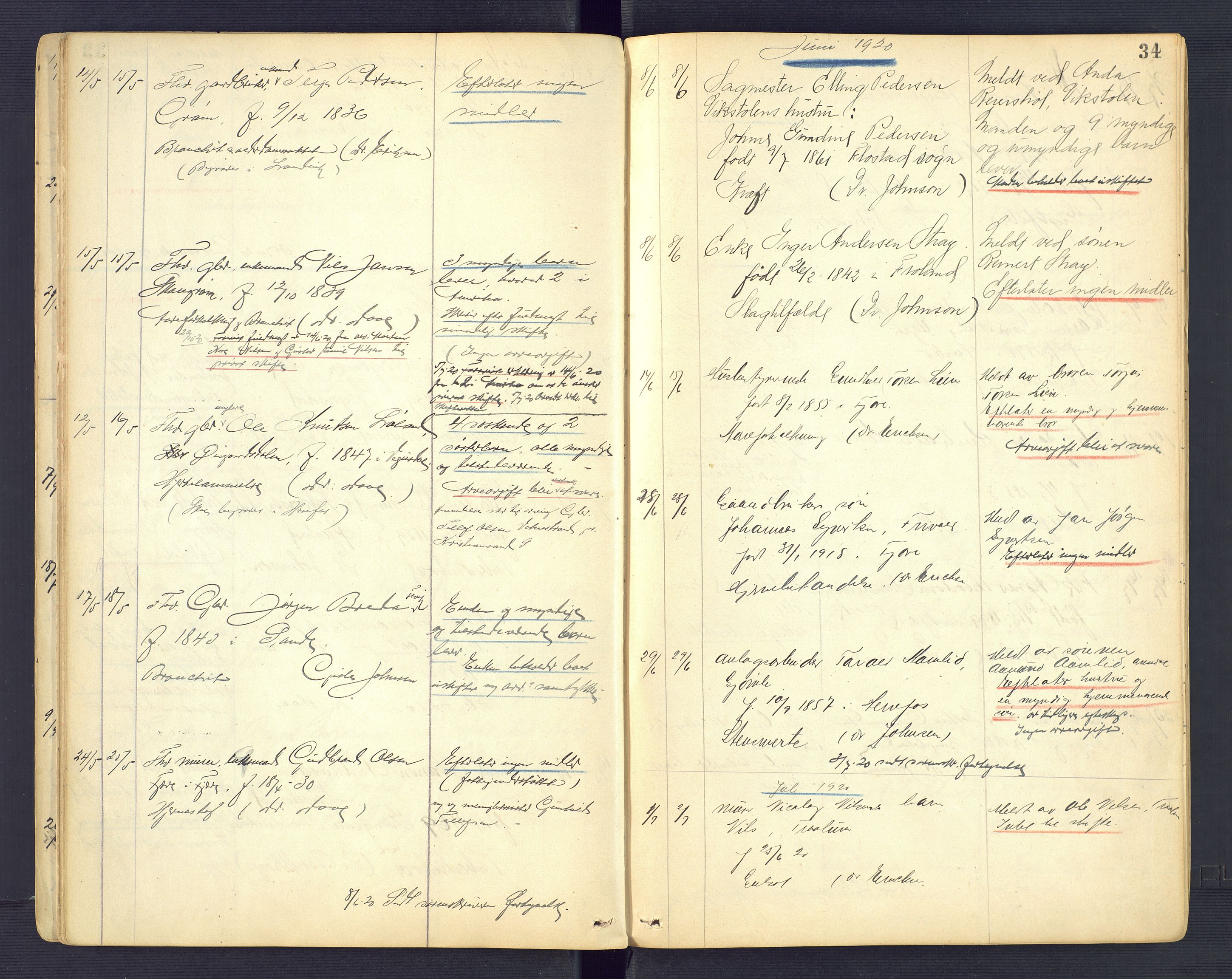 Landvik og Fjære lensmannskontor, AV/SAK-1241-0027/F/Fe/L0002: Anmeldte dødsfall nr 31, 1915-1926