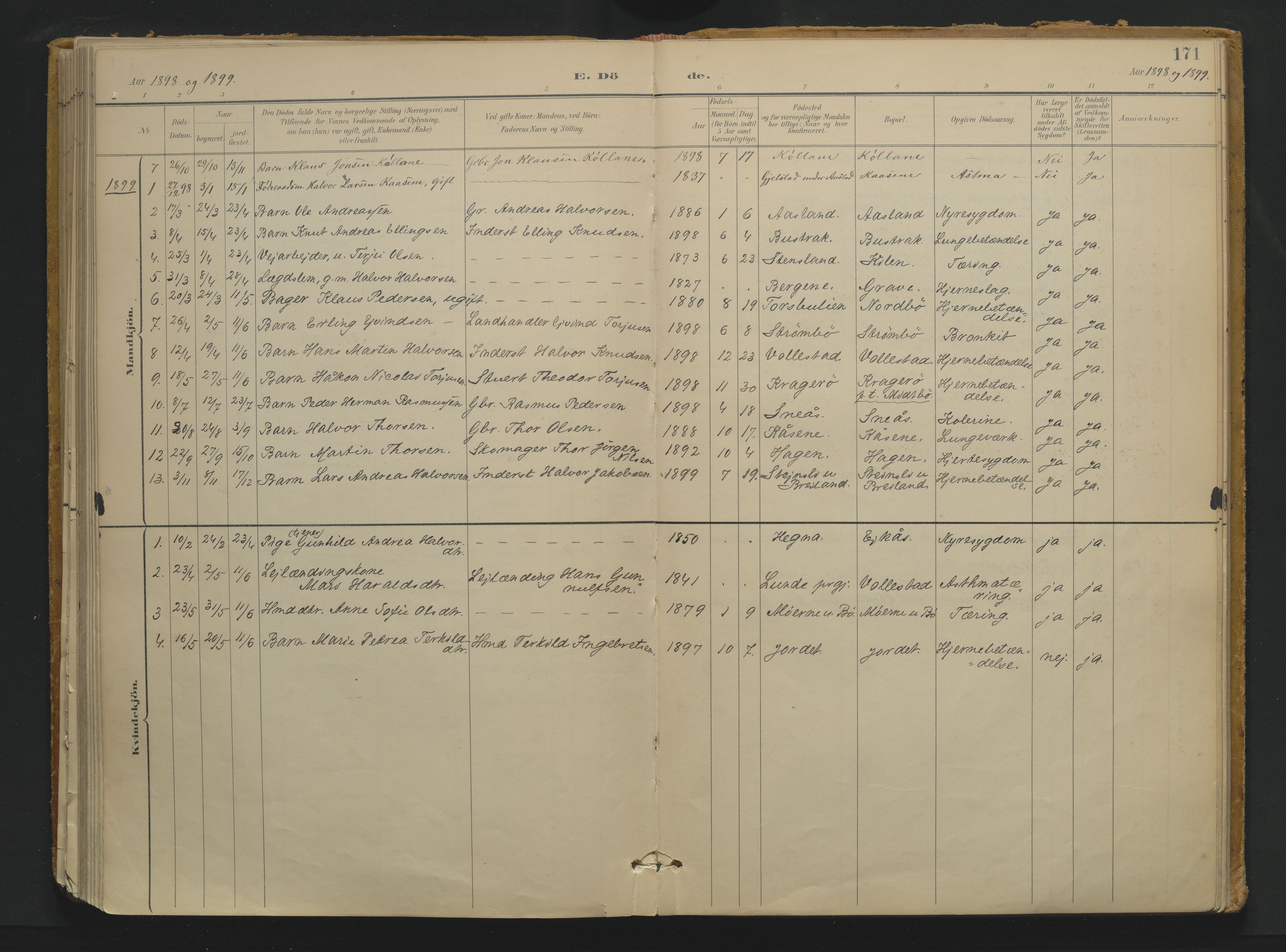 Drangedal kirkebøker, AV/SAKO-A-258/F/Fa/L0013: Ministerialbok nr. 13, 1895-1919, s. 171