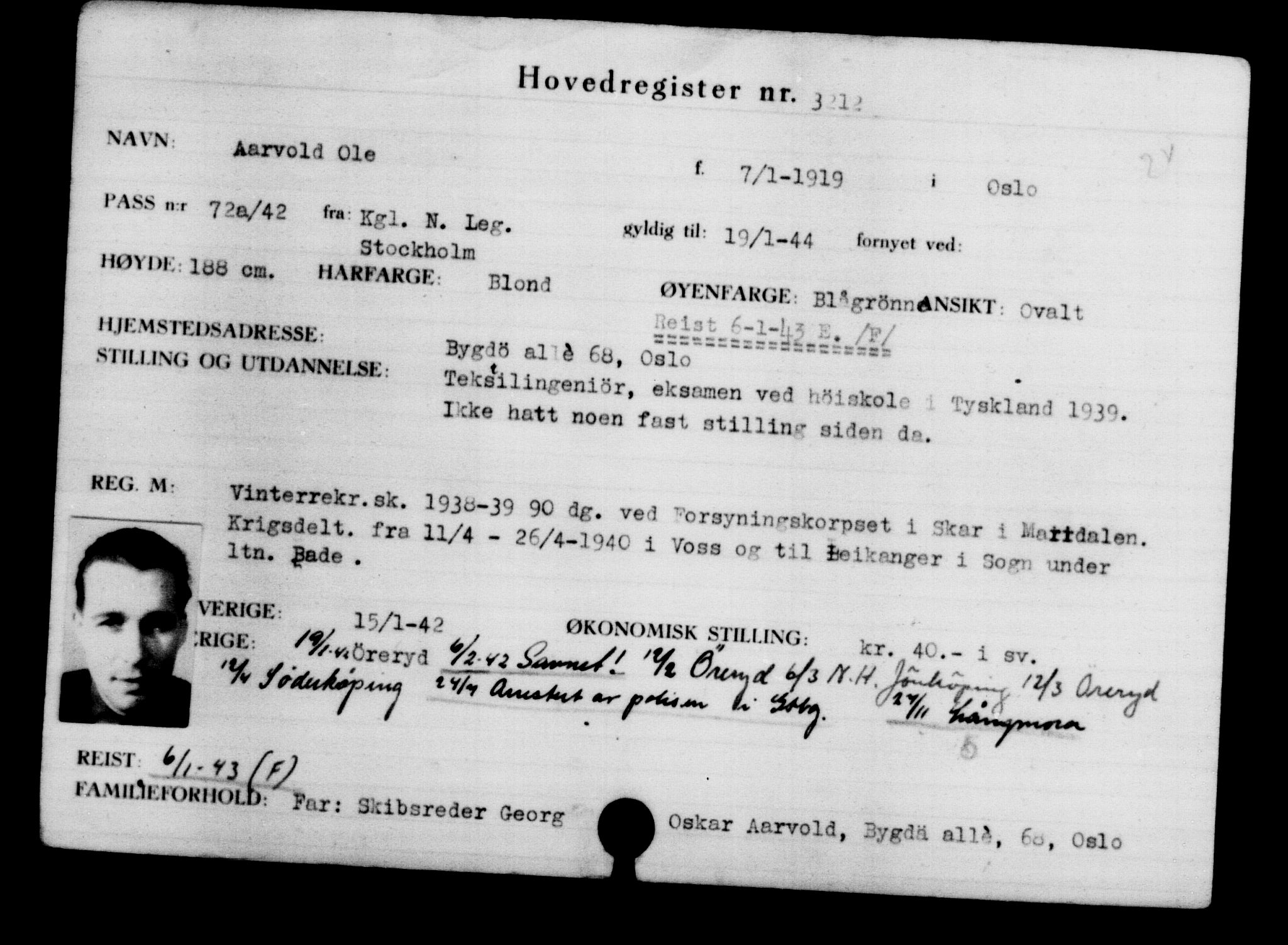 Utenriksstasjonene, Legasjonen i Stockholm, Flyktningkontoret, AV/RA-S-6753/V/Va/L0003: Kjesäterkartoteket, flyktninger med registreringsnr. 2001-3495, 1940-1945, s. 1669