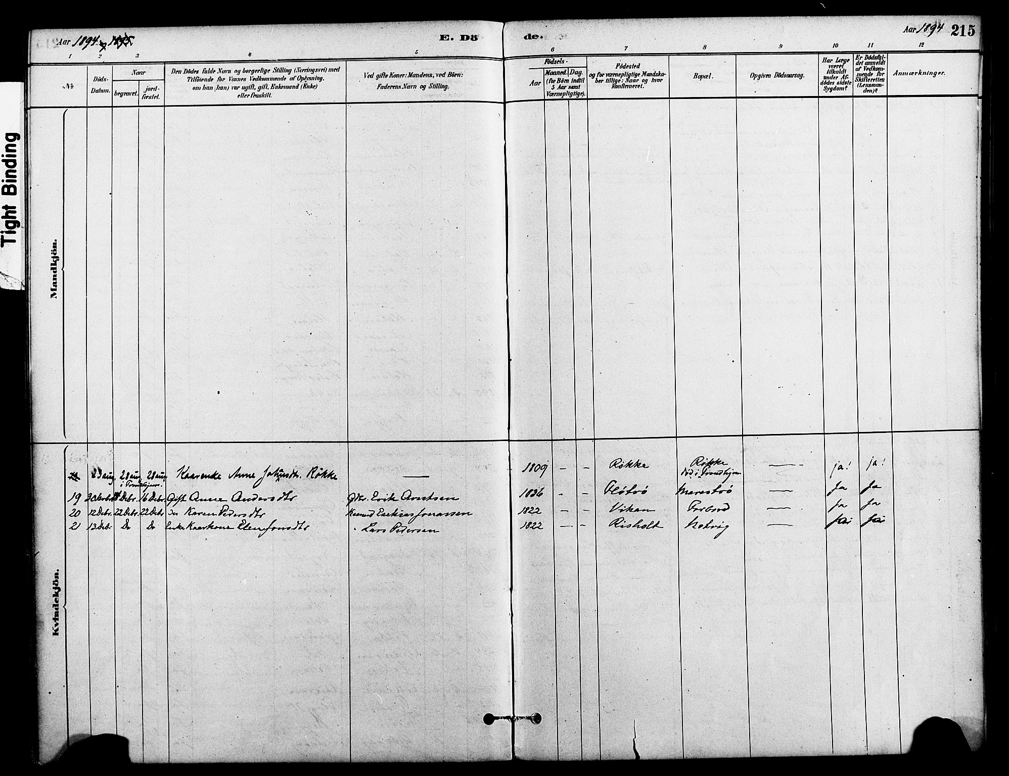 Ministerialprotokoller, klokkerbøker og fødselsregistre - Nord-Trøndelag, SAT/A-1458/712/L0100: Ministerialbok nr. 712A01, 1880-1900, s. 215