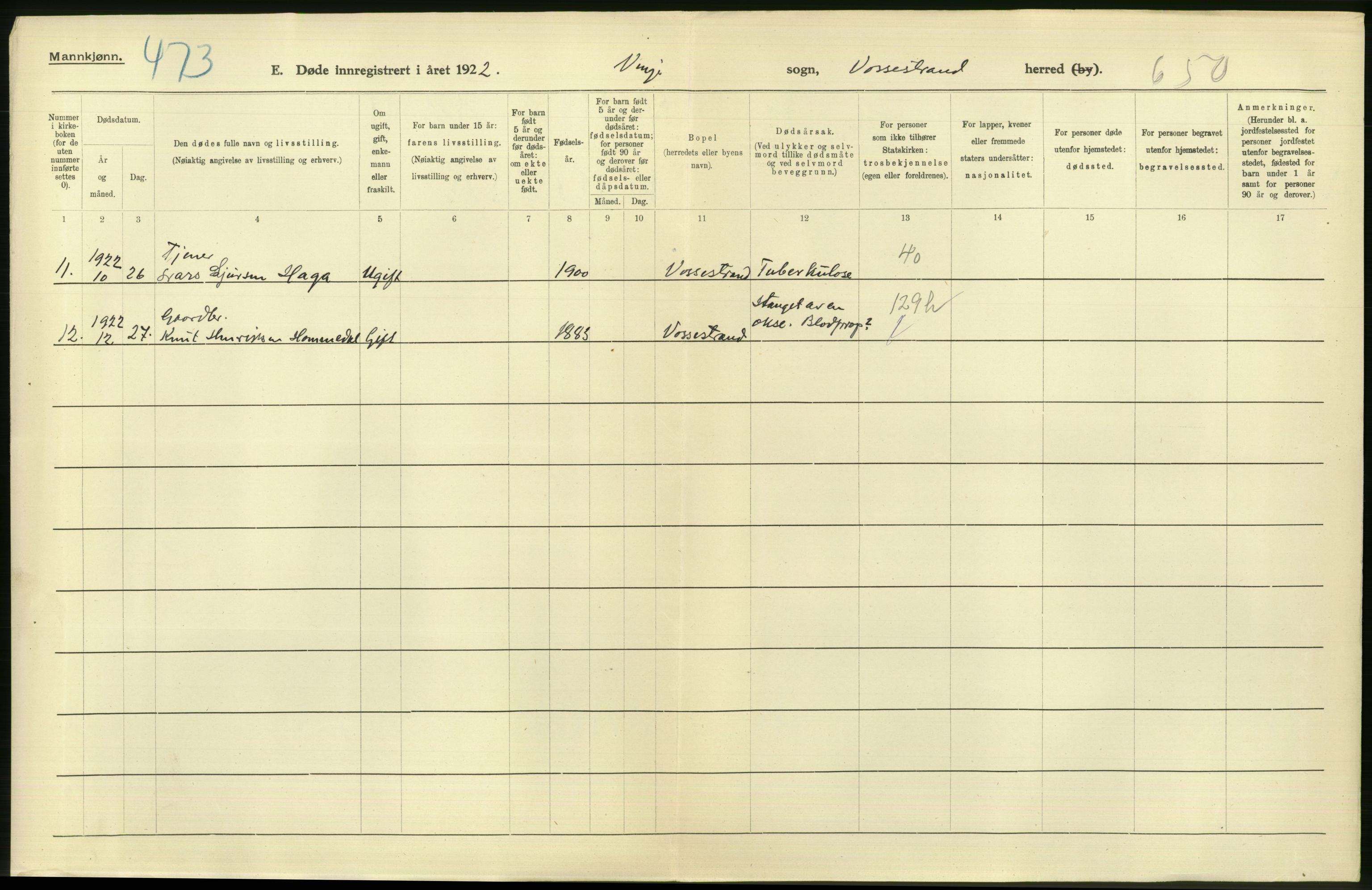 Statistisk sentralbyrå, Sosiodemografiske emner, Befolkning, RA/S-2228/D/Df/Dfc/Dfcb/L0028: Hordaland fylke: Døde, dødfødte. Bygder., 1922, s. 550