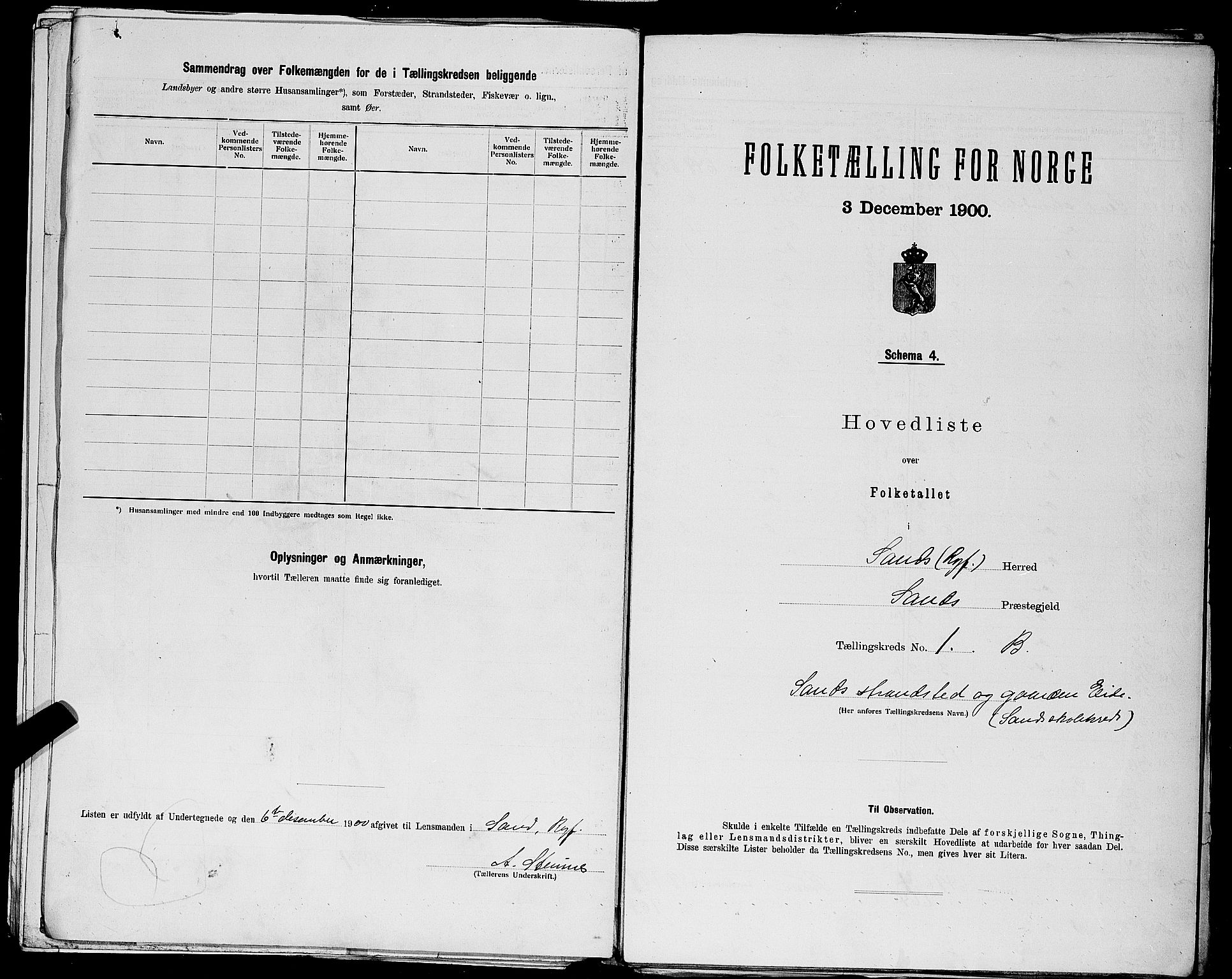 SAST, Folketelling 1900 for 1136 Sand herred, 1900, s. 11