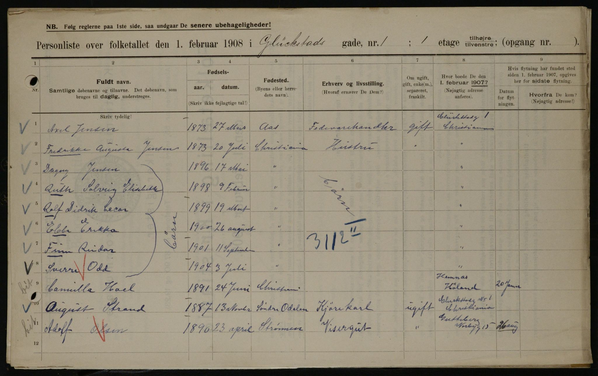 OBA, Kommunal folketelling 1.2.1908 for Kristiania kjøpstad, 1908, s. 26421