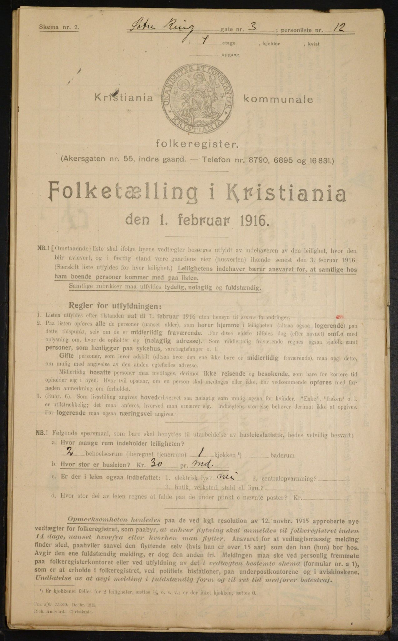 OBA, Kommunal folketelling 1.2.1916 for Kristiania, 1916, s. 133139