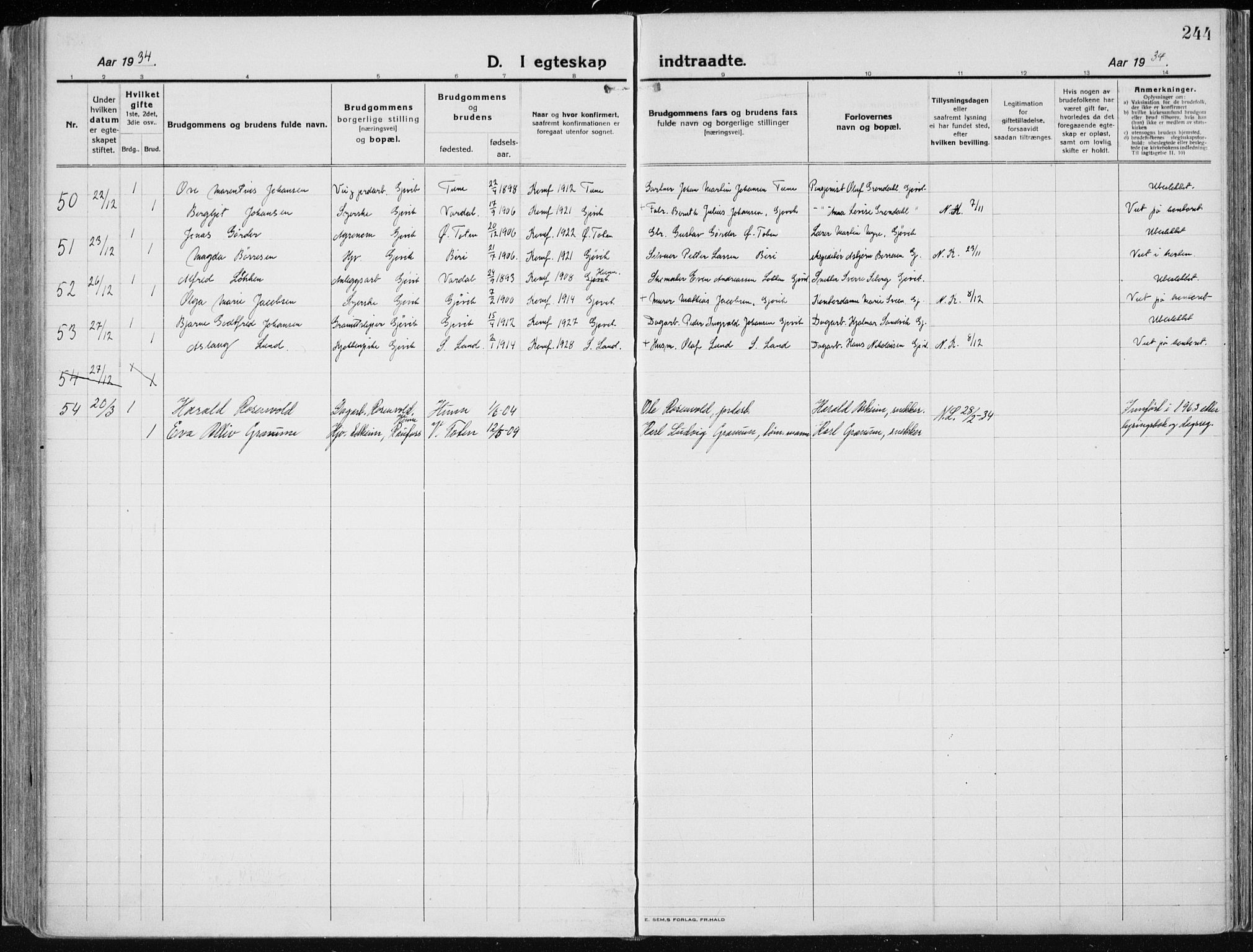 Vardal prestekontor, SAH/PREST-100/H/Ha/Haa/L0015: Ministerialbok nr. 15, 1923-1937, s. 244