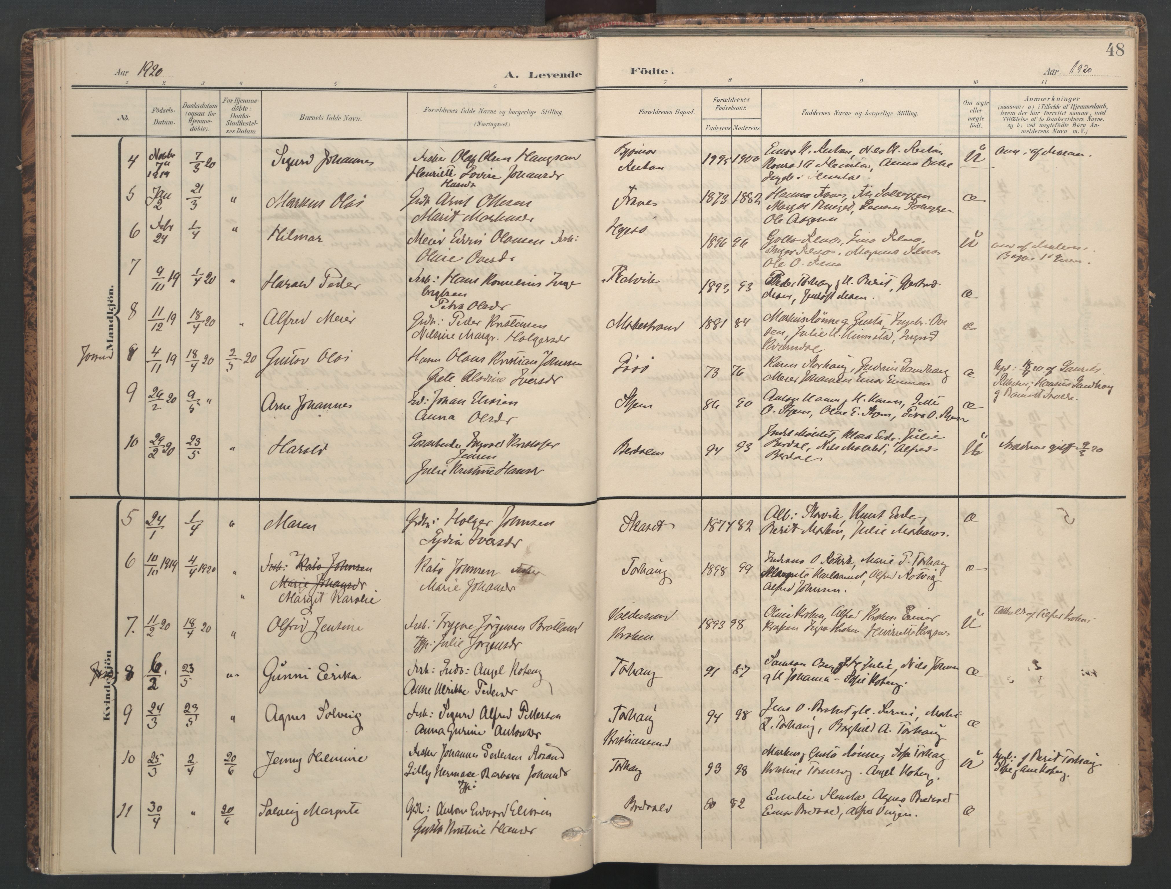 Ministerialprotokoller, klokkerbøker og fødselsregistre - Sør-Trøndelag, AV/SAT-A-1456/655/L0682: Ministerialbok nr. 655A11, 1908-1922, s. 48