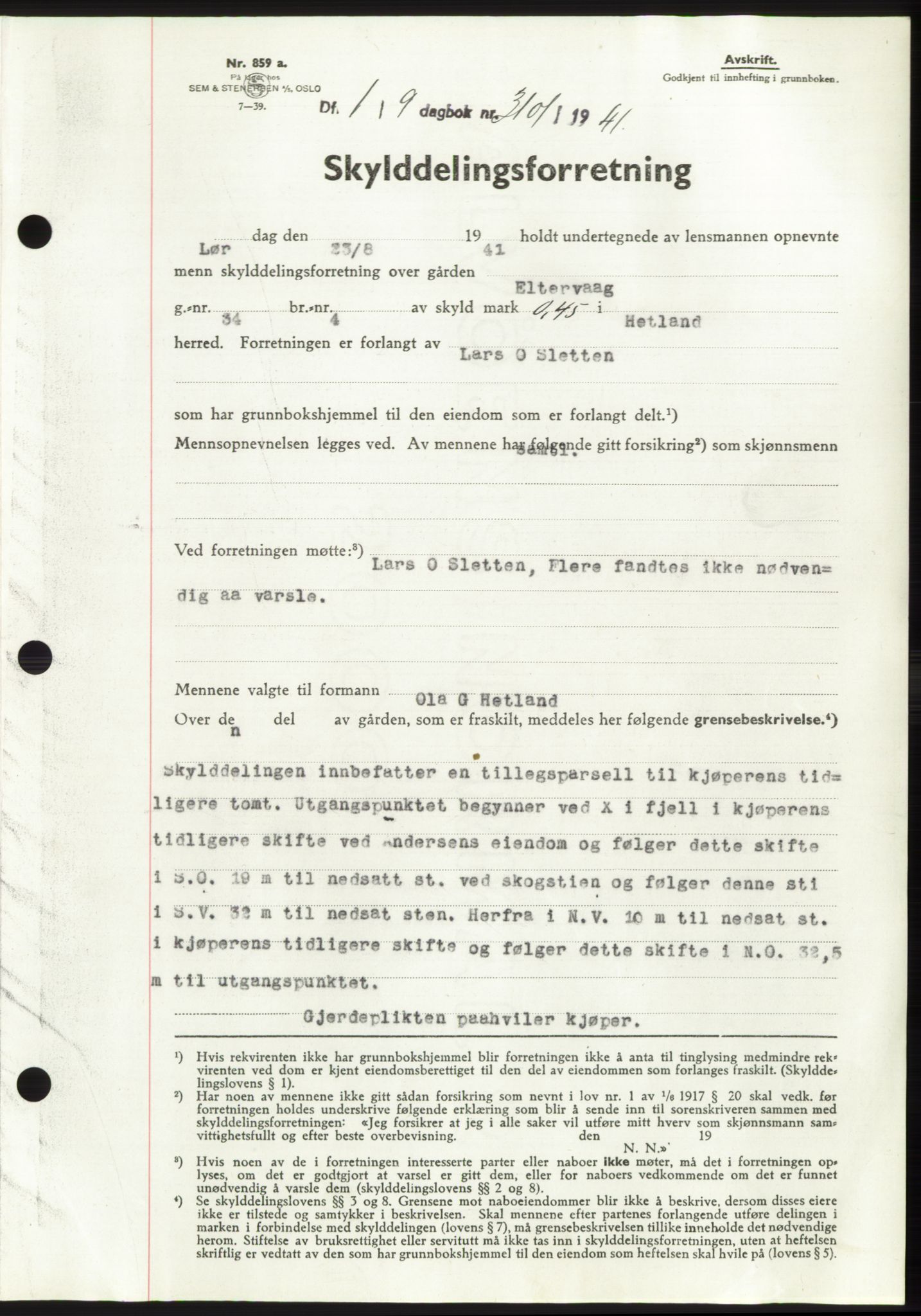 Jæren sorenskriveri, SAST/A-100310/03/G/Gba/L0081: Pantebok, 1941-1941, Dagboknr: 3101/1941