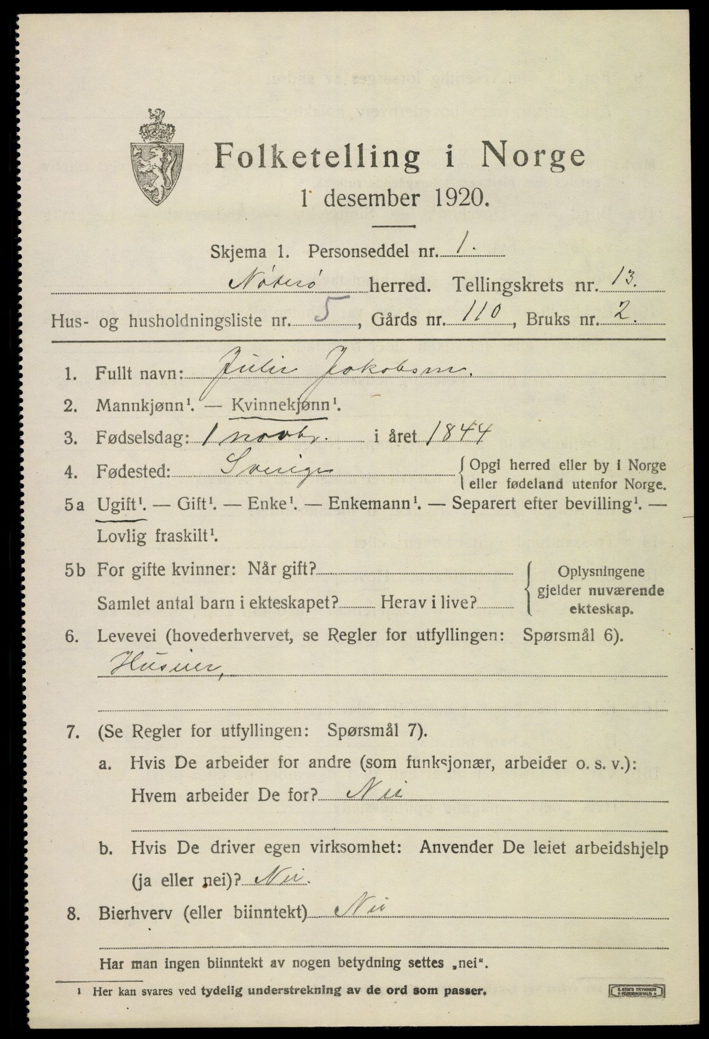 SAKO, Folketelling 1920 for 0722 Nøtterøy herred, 1920, s. 15207