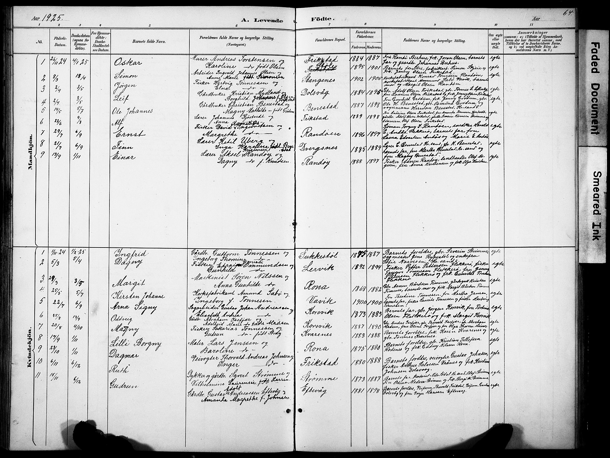 Oddernes sokneprestkontor, AV/SAK-1111-0033/F/Fb/Fbb/L0002: Klokkerbok nr. B 2, 1889-1933, s. 64