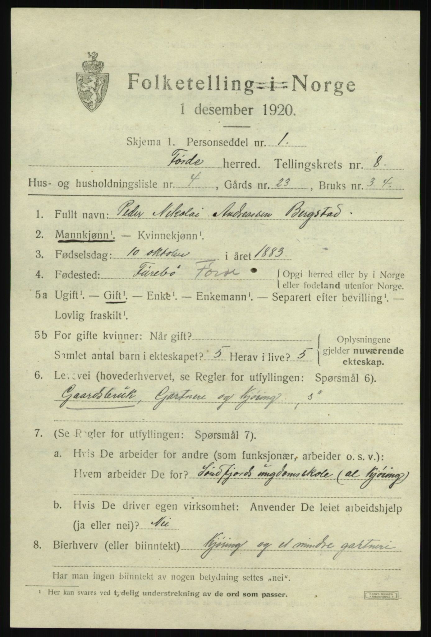SAB, Folketelling 1920 for 1432 Førde herred, 1920, s. 3200