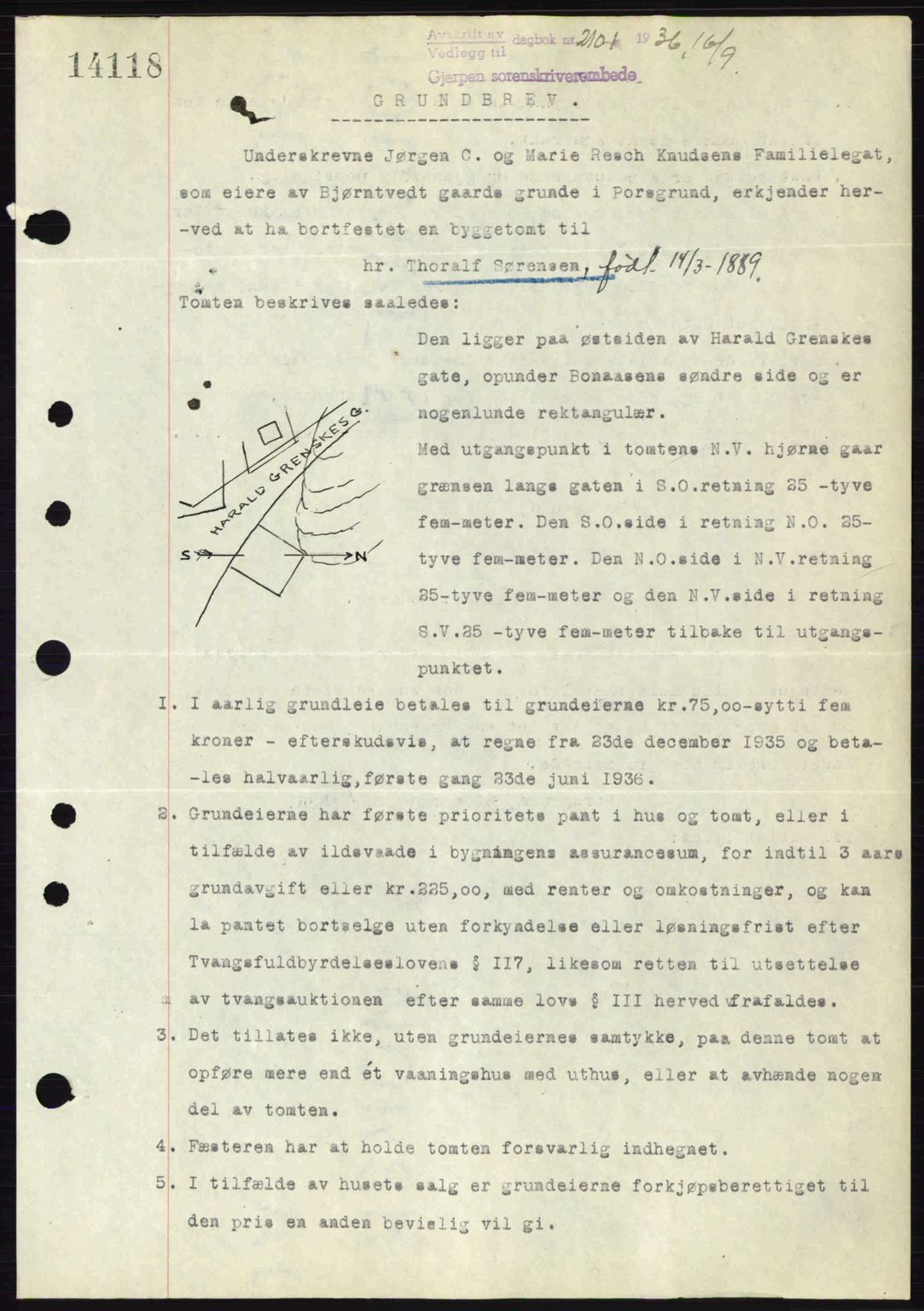 Gjerpen sorenskriveri, SAKO/A-216/G/Ga/Gae/L0067: Pantebok nr. A-66 - A-68, 1936-1937, Dagboknr: 2101/1936