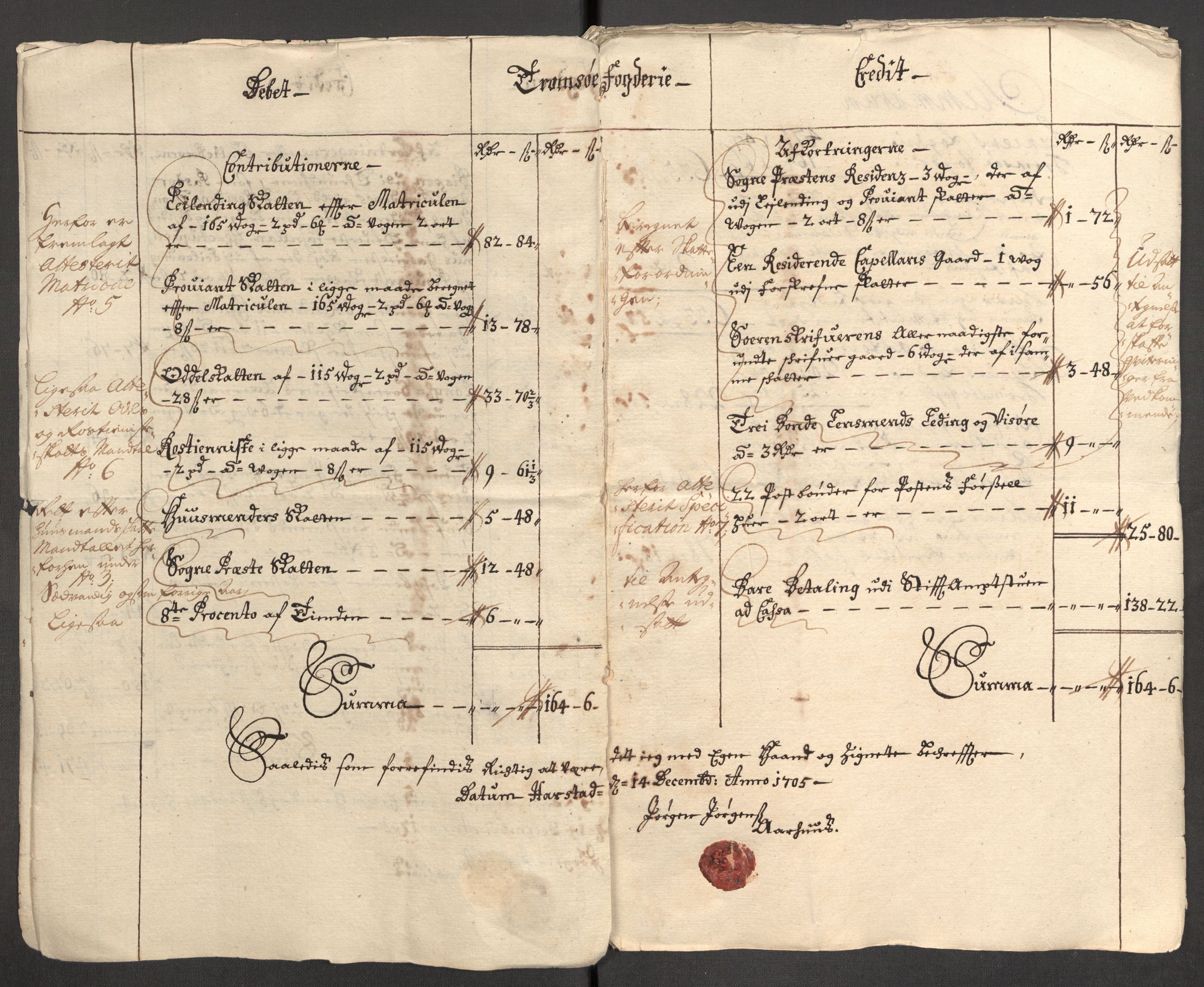 Rentekammeret inntil 1814, Reviderte regnskaper, Fogderegnskap, AV/RA-EA-4092/R68/L4756: Fogderegnskap Senja og Troms, 1705-1707, s. 6