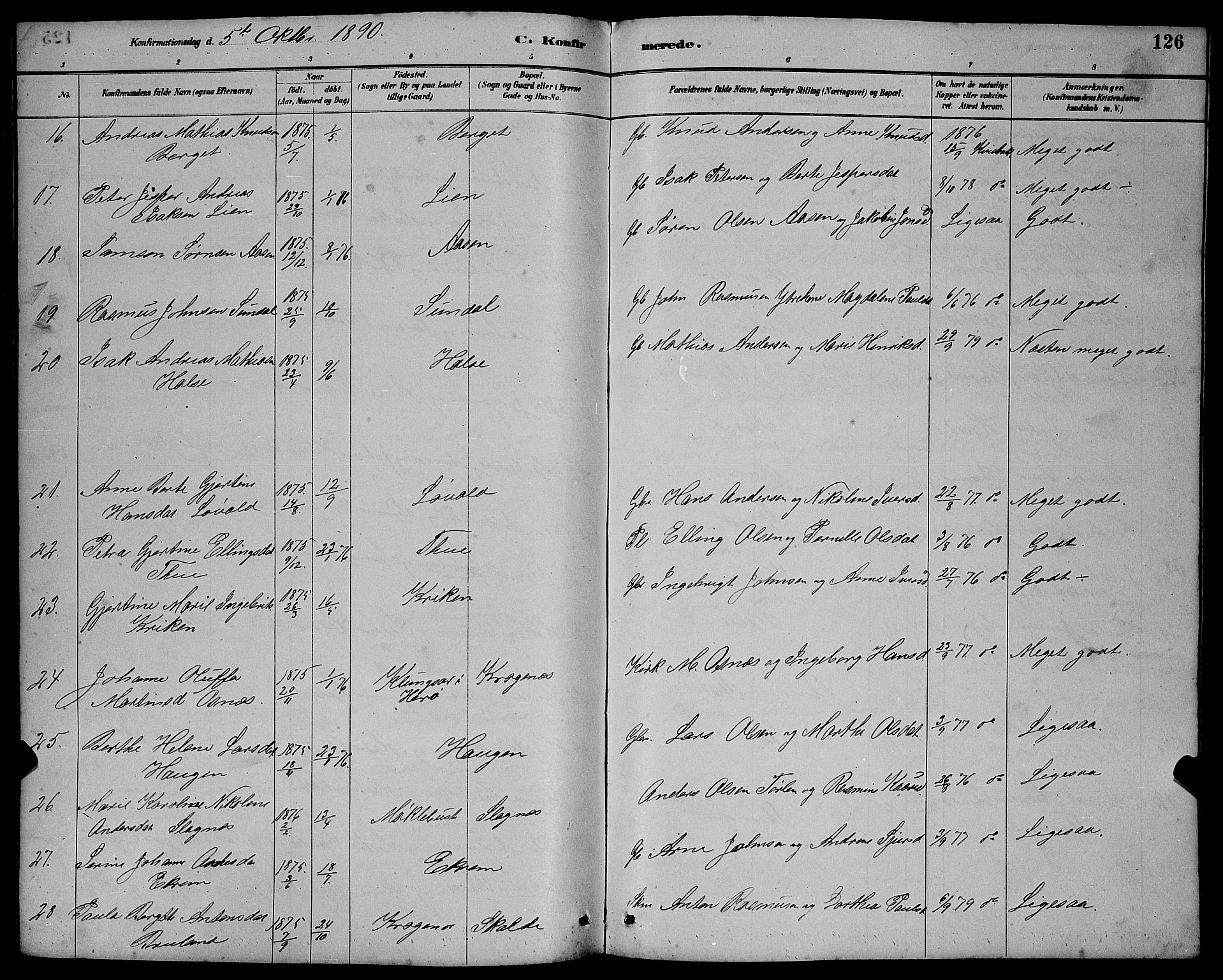 Ministerialprotokoller, klokkerbøker og fødselsregistre - Møre og Romsdal, AV/SAT-A-1454/501/L0017: Klokkerbok nr. 501C03, 1885-1901, s. 126