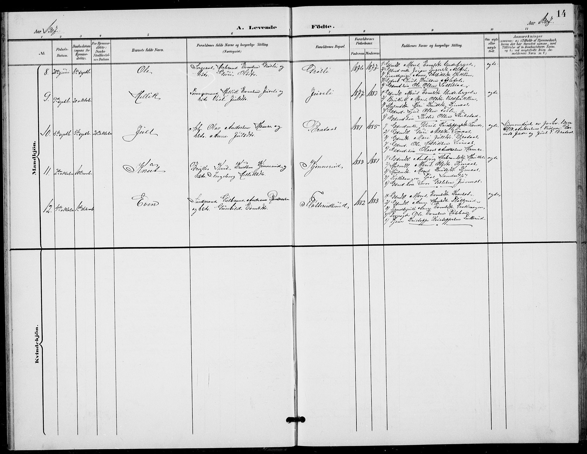 Flesberg kirkebøker, AV/SAKO-A-18/G/Ga/L0005: Klokkerbok nr. I 5, 1899-1908, s. 14