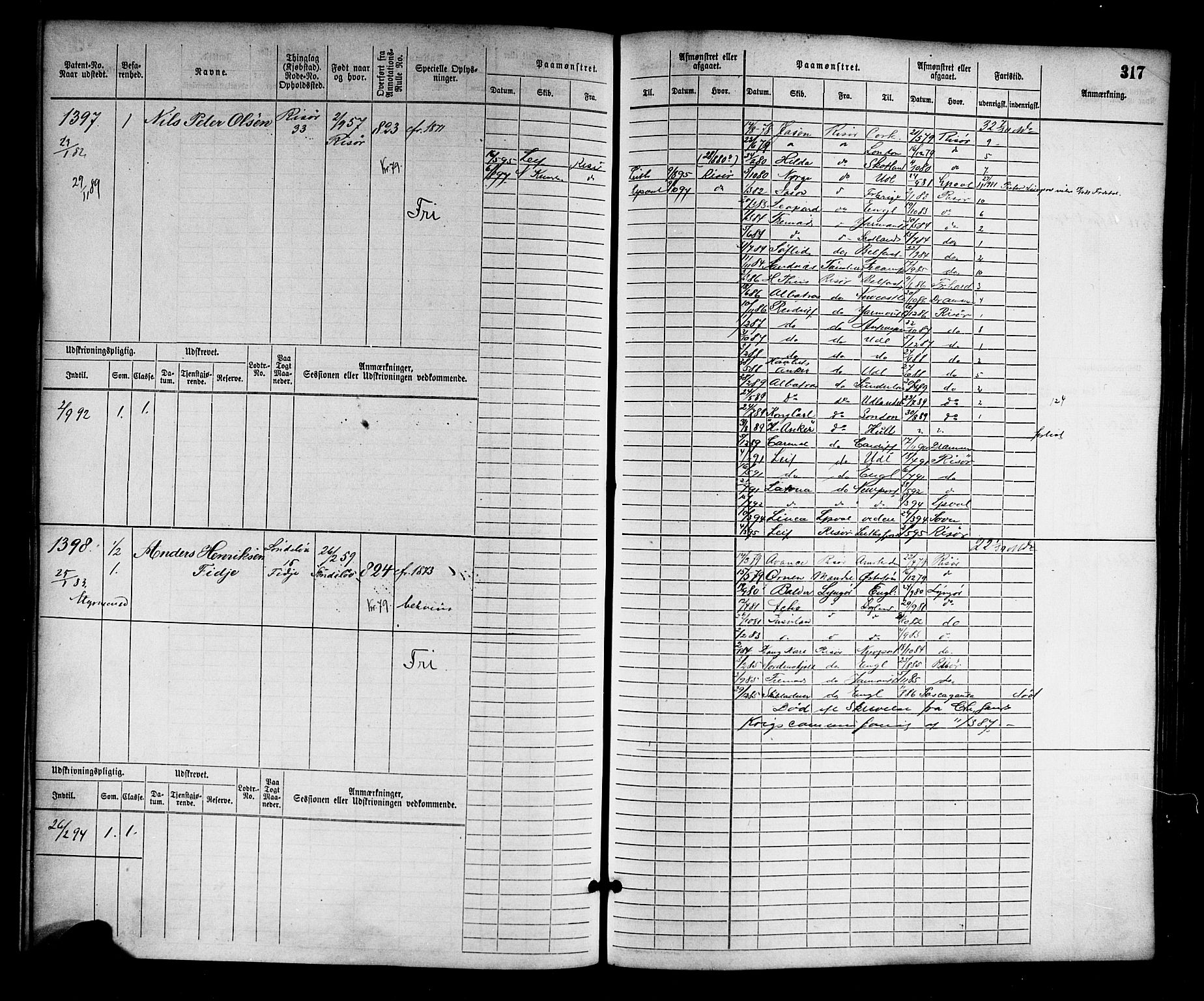 Risør mønstringskrets, SAK/2031-0010/F/Fb/L0003: Hovedrulle nr 767-1528, Q-3, 1868-1910, s. 324