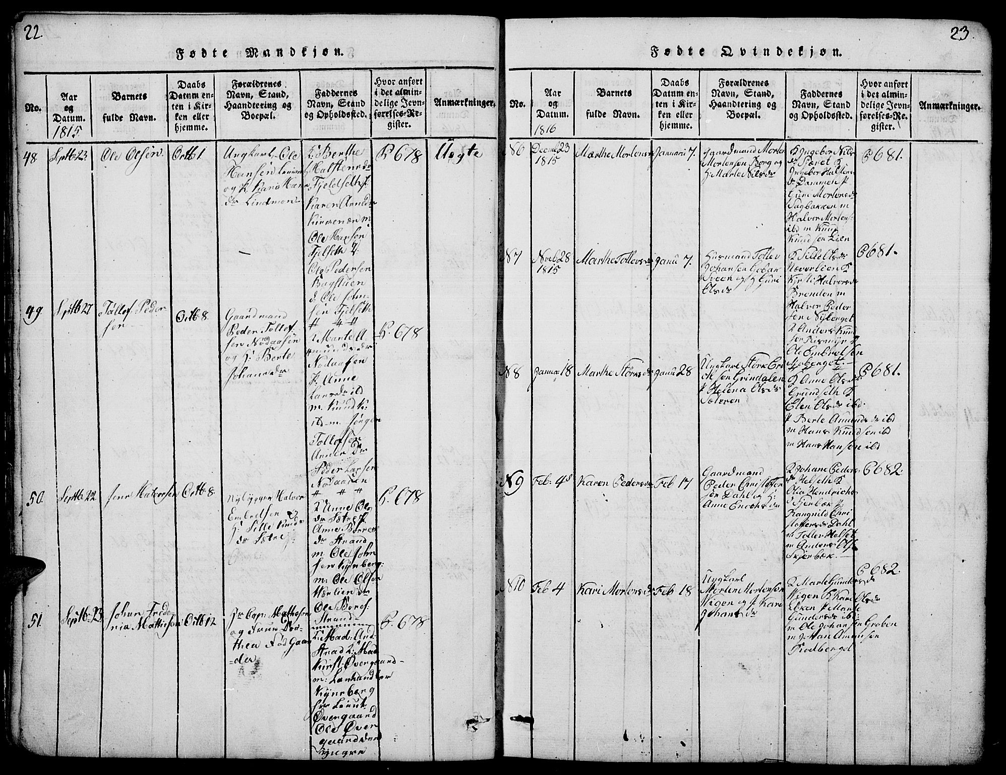 Elverum prestekontor, AV/SAH-PREST-044/H/Ha/Hab/L0001: Klokkerbok nr. 1, 1815-1829, s. 22-23