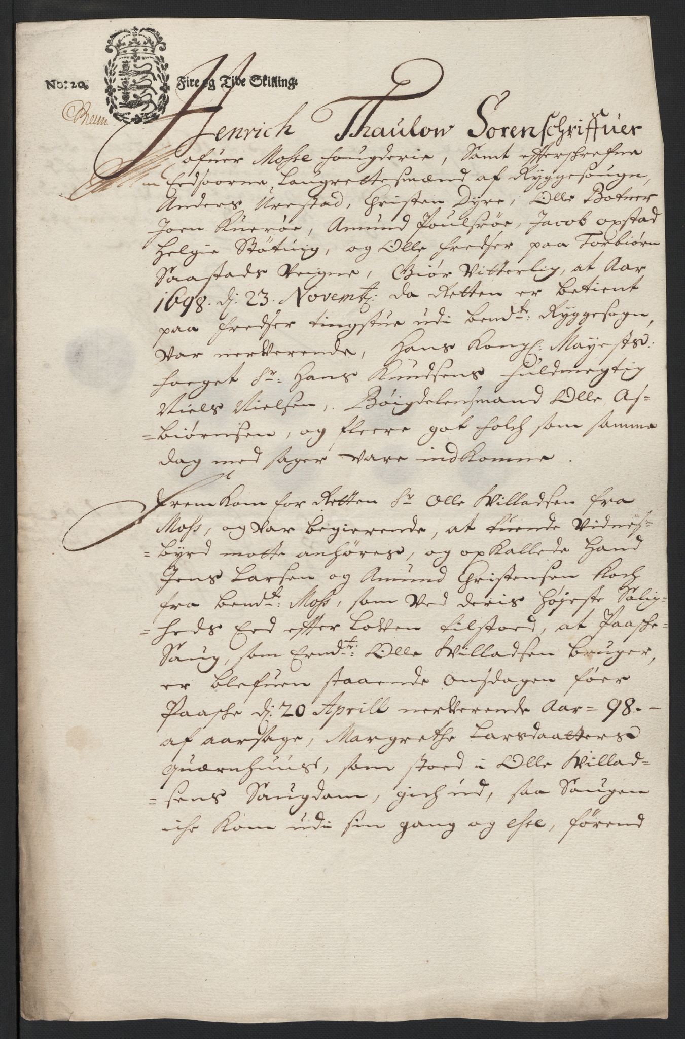 Rentekammeret inntil 1814, Reviderte regnskaper, Fogderegnskap, AV/RA-EA-4092/R04/L0127: Fogderegnskap Moss, Onsøy, Tune, Veme og Åbygge, 1698, s. 61
