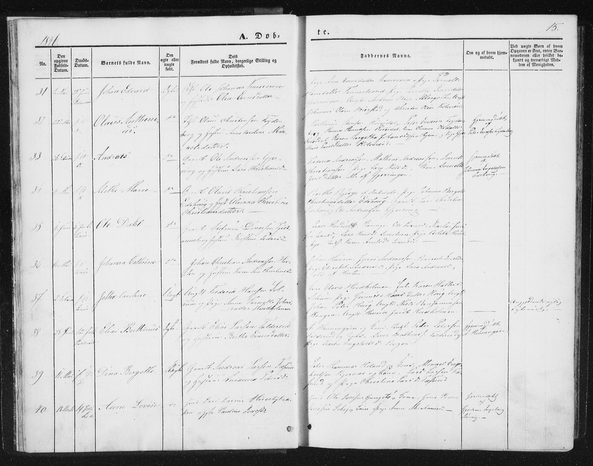 Ministerialprotokoller, klokkerbøker og fødselsregistre - Nord-Trøndelag, AV/SAT-A-1458/780/L0640: Ministerialbok nr. 780A05, 1845-1856, s. 15