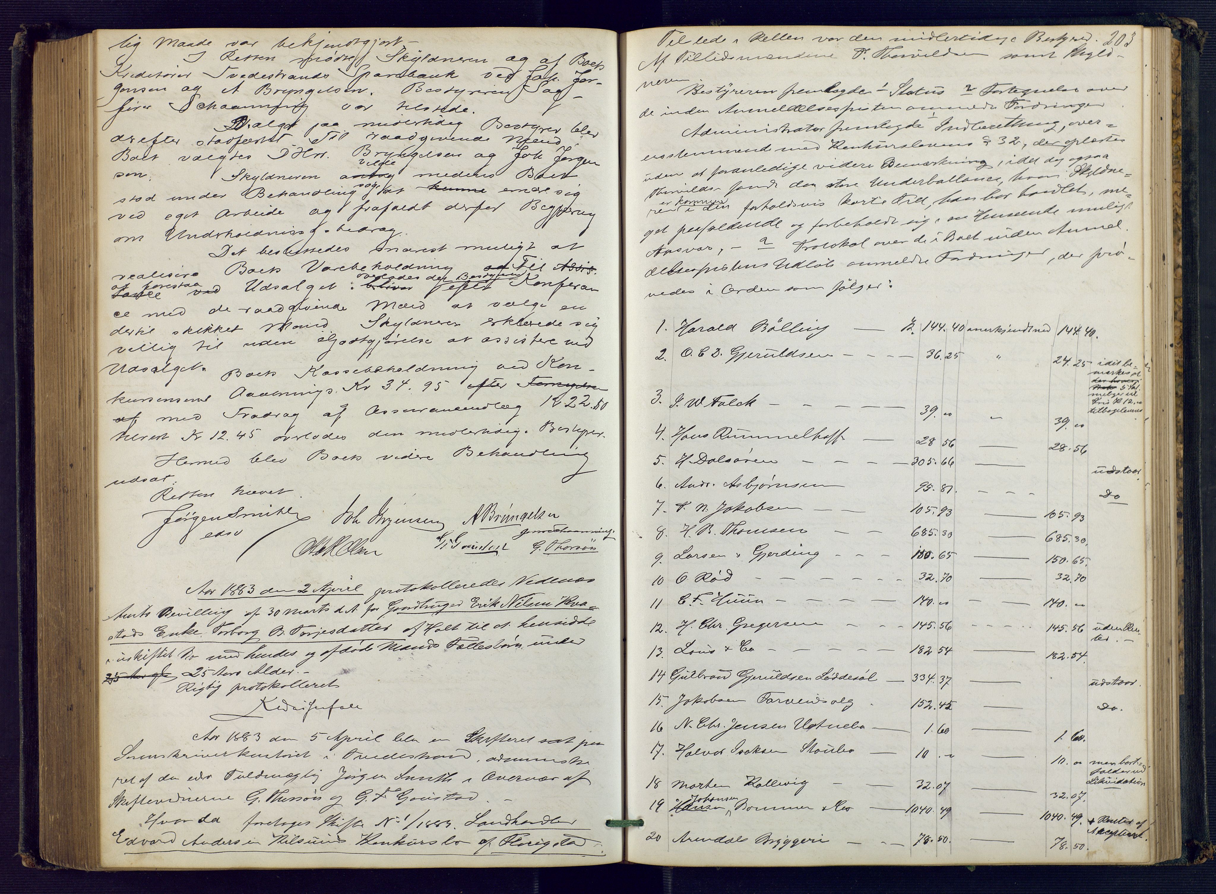 Holt sorenskriveri, AV/SAK-1221-0002/H/Hc/L0016: Skiftebehandlingsprotokoll nr. 7, 1879-1885, s. 202b-203a