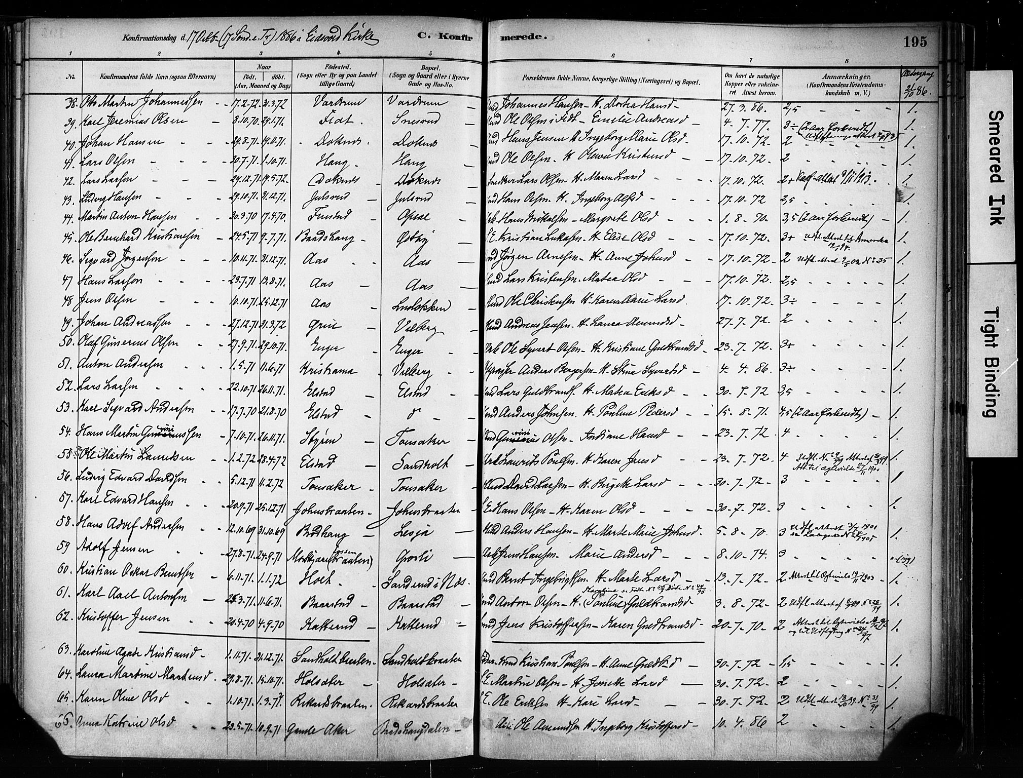 Eidsvoll prestekontor Kirkebøker, AV/SAO-A-10888/F/Fa/L0002: Ministerialbok nr. I 2, 1882-1895, s. 195