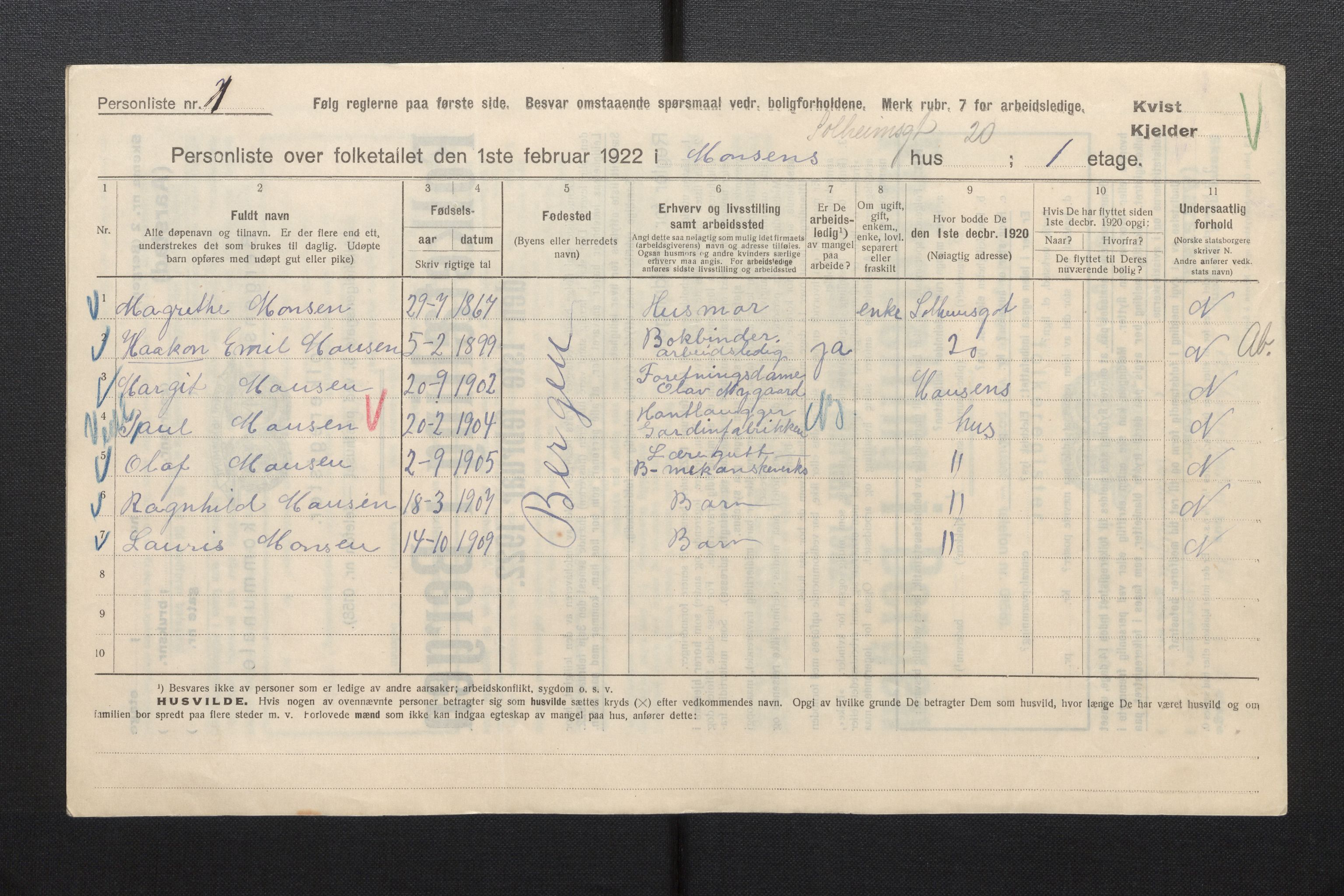 SAB, Kommunal folketelling 1922 for Bergen kjøpstad, 1922, s. 57924