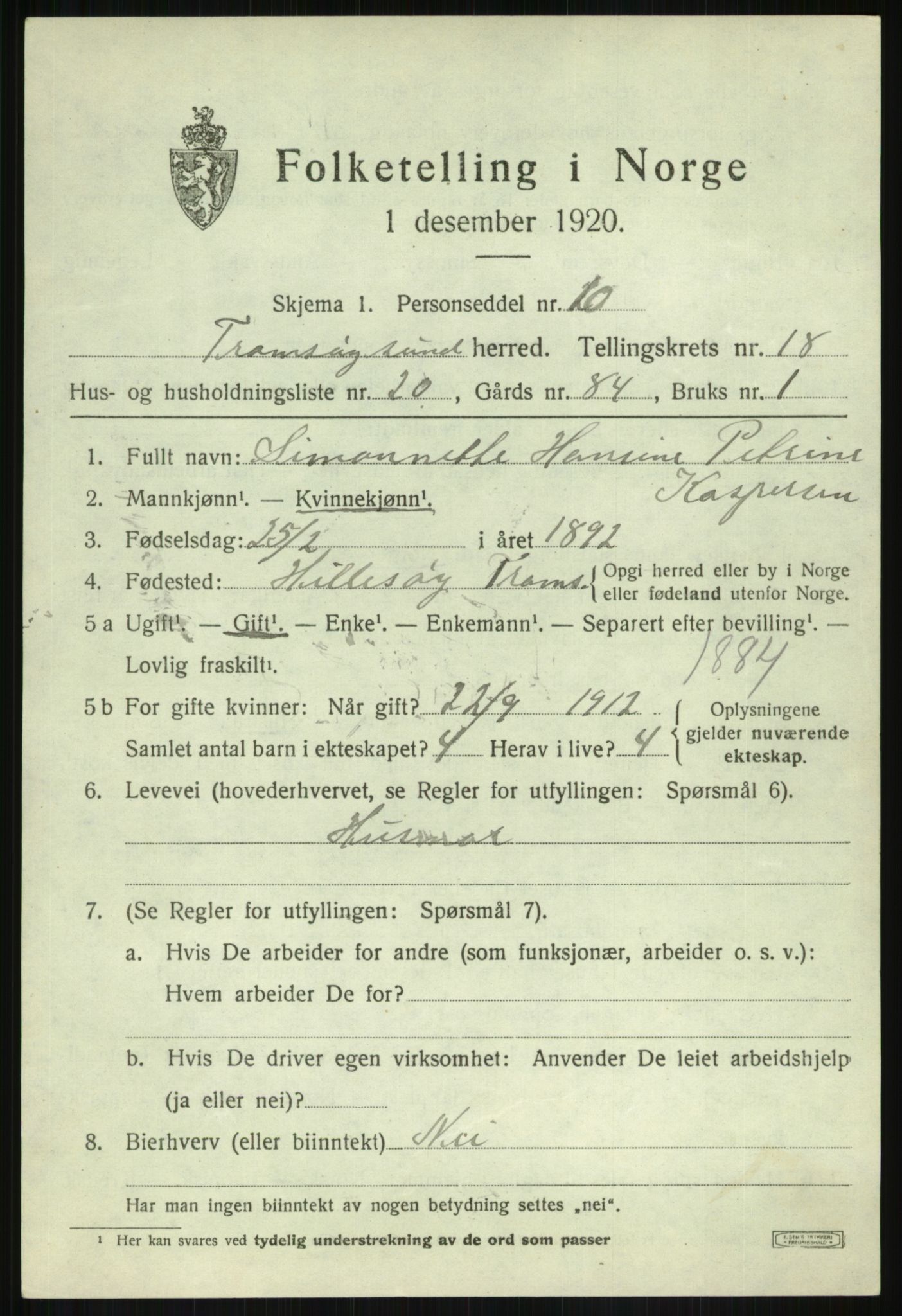 SATØ, Folketelling 1920 for 1934 Tromsøysund herred, 1920, s. 10200