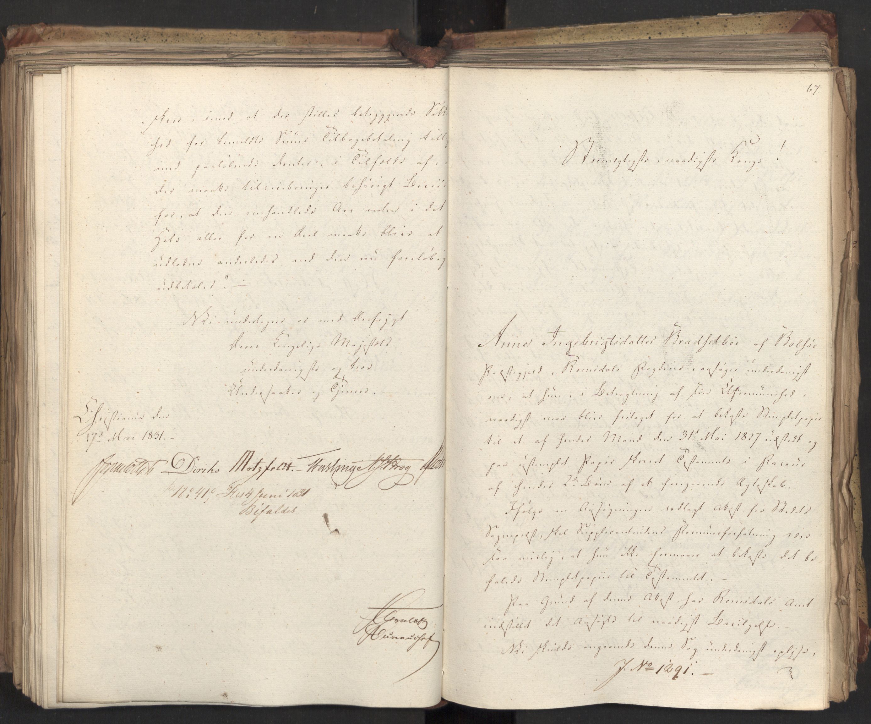 Statsrådsavdelingen i Stockholm, AV/RA-S-1003/D/Da/L0071: Regjeringsinnstillinger nr. 1222-1364, 1831, s. 315
