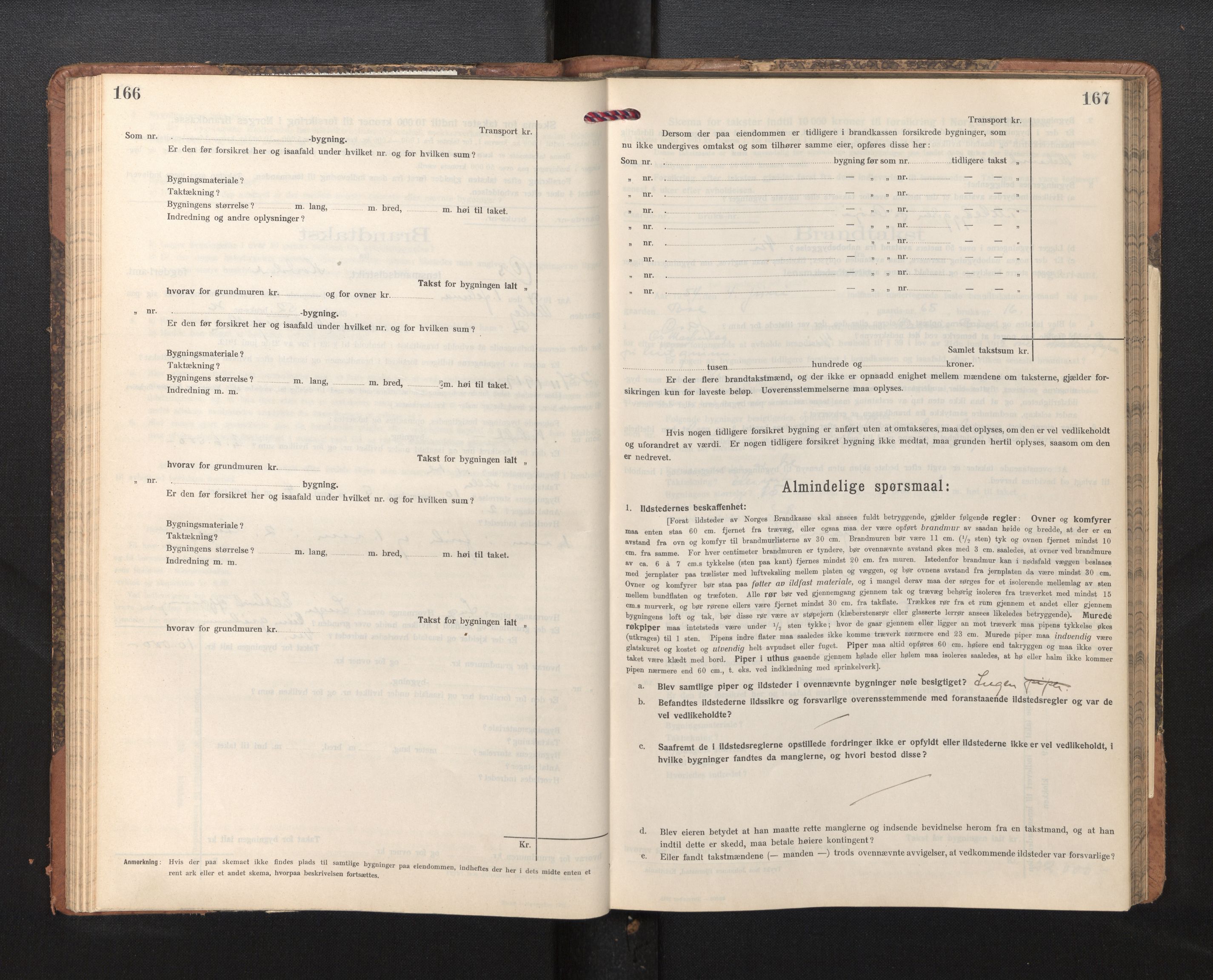Lensmannen i Os, AV/SAB-A-34101/0012/L0009: Branntakstprotokoll, skjematakst, 1915-1955, s. 166-167