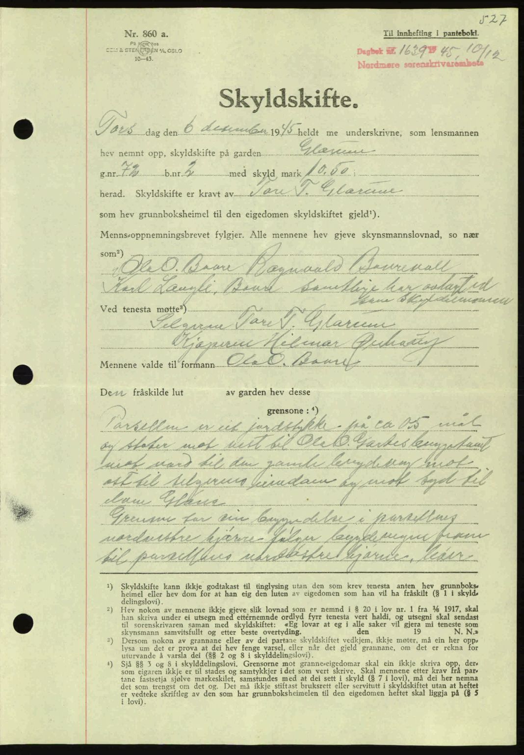 Nordmøre sorenskriveri, AV/SAT-A-4132/1/2/2Ca: Pantebok nr. A100a, 1945-1945, Dagboknr: 1639/1945