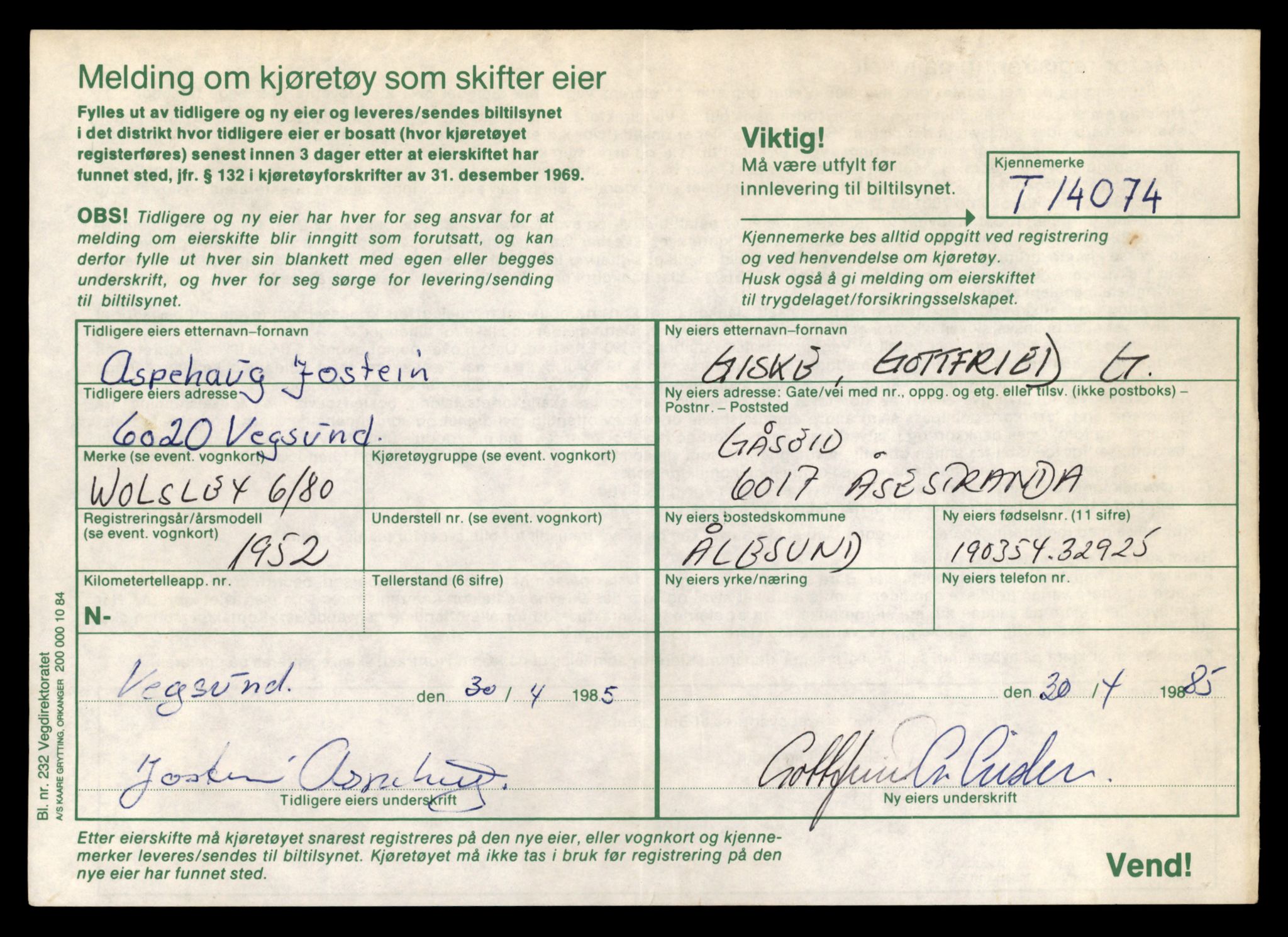 Møre og Romsdal vegkontor - Ålesund trafikkstasjon, AV/SAT-A-4099/F/Fe/L0042: Registreringskort for kjøretøy T 13906 - T 14079, 1927-1998, s. 3067