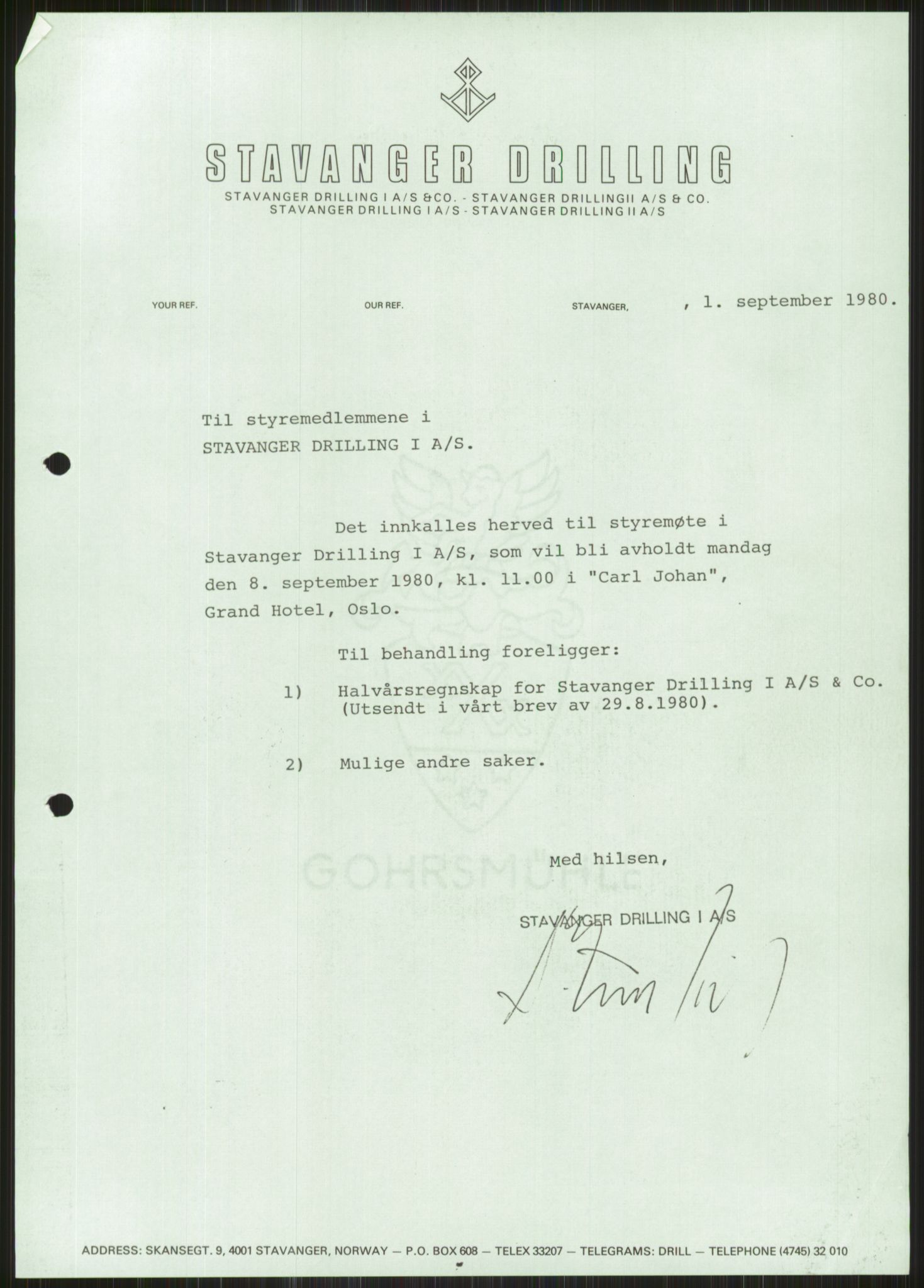 Pa 1503 - Stavanger Drilling AS, AV/SAST-A-101906/A/Ab/Abc/L0004: Styrekorrespondanse Stavanger Drilling I A/S, 1980, s. 15