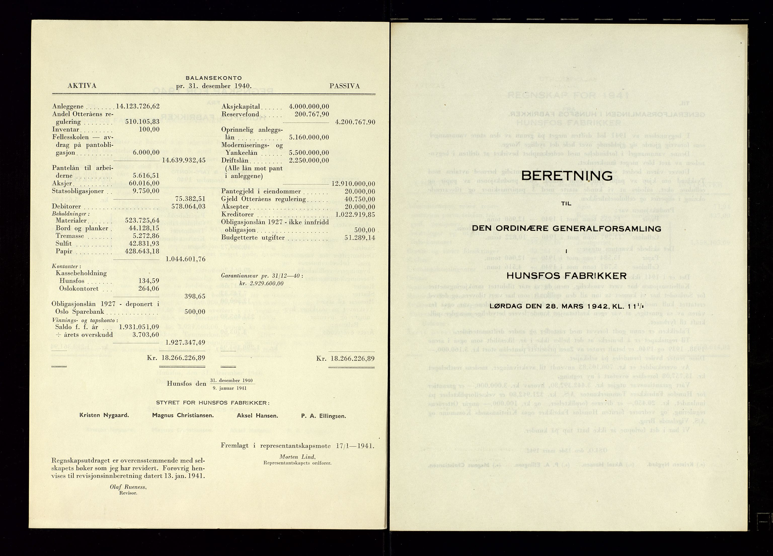 Hunsfos fabrikker, AV/SAK-D/1440/01/L0001/0003: Vedtekter, anmeldelser og årsberetninger / Årsberetninger og regnskap, 1918-1989, s. 87