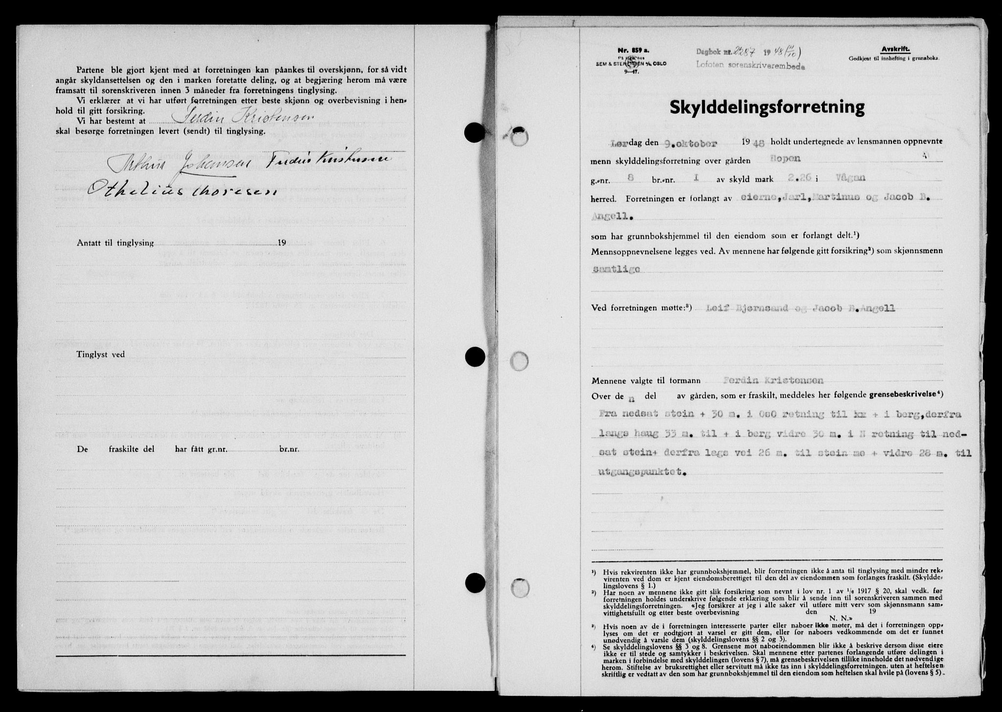 Lofoten sorenskriveri, SAT/A-0017/1/2/2C/L0019a: Pantebok nr. 19a, 1948-1948, Dagboknr: 2287/1948